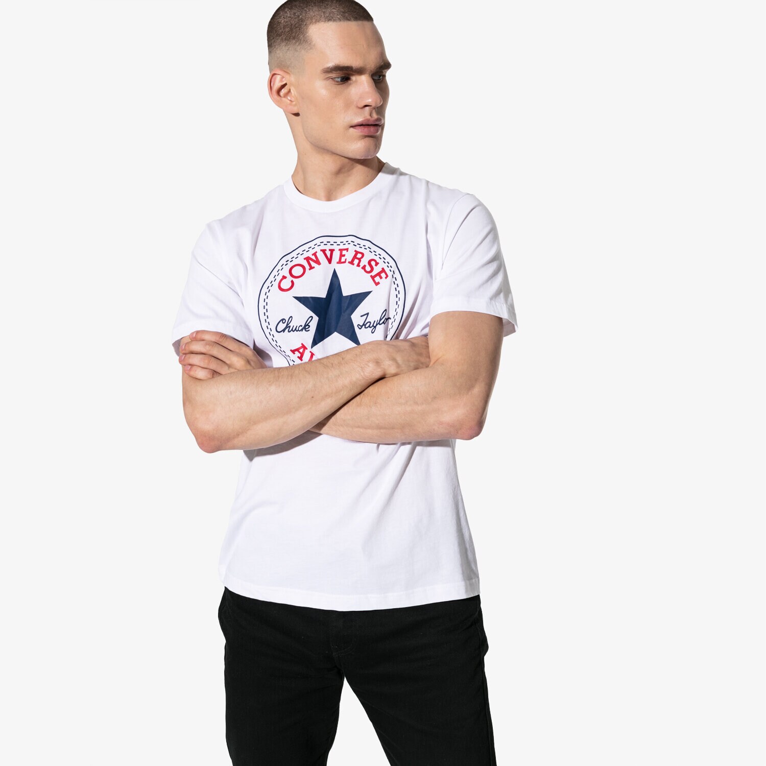 Koszulka, t-shirt sportowy męski CONVERSE T-SHIRT SS CHUCK PATCH TEE 10007887-A04 BIAŁY