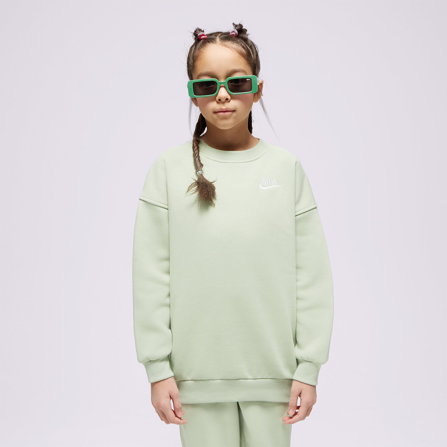 Sportowa bluza dziecięca NIKE BLUZA G NSW CLUB FLC OVRSZD LBR GIRL FD2923-343 ZIELONY