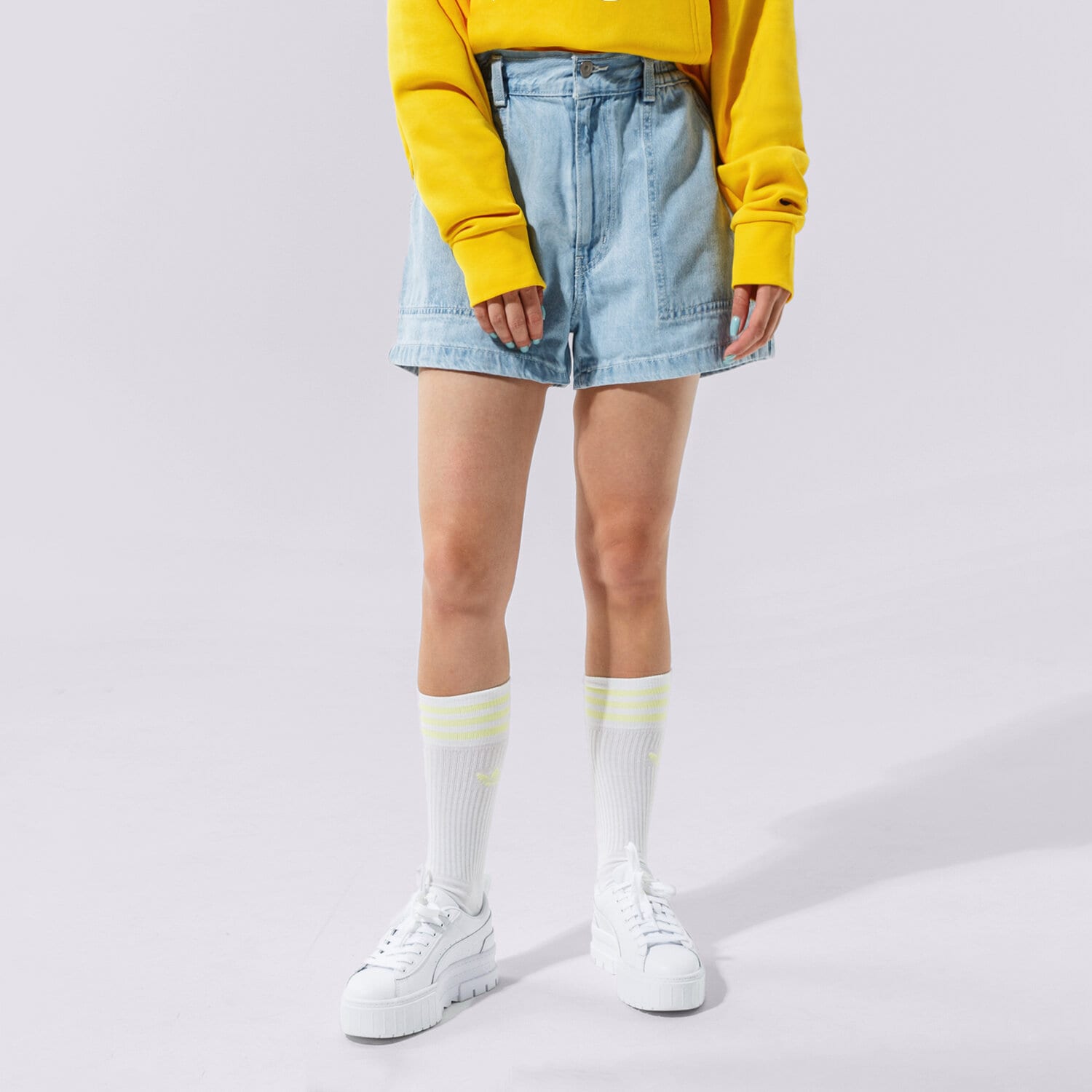 Krótkie spodenki, szorty damskie LEVI'S SZORTY HIGH WAIST A LINE SHORT A0973-0001 NIEBIESKI