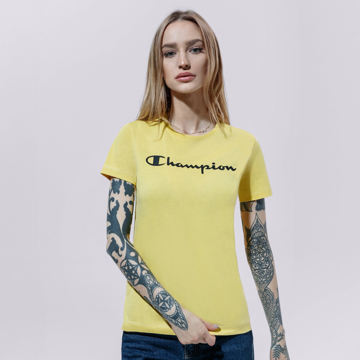 Koszulka, t-shirt damski CHAMPION T-SHIRT CREWNECK T-SHIRT 113223YS087 ŻÓŁTY
