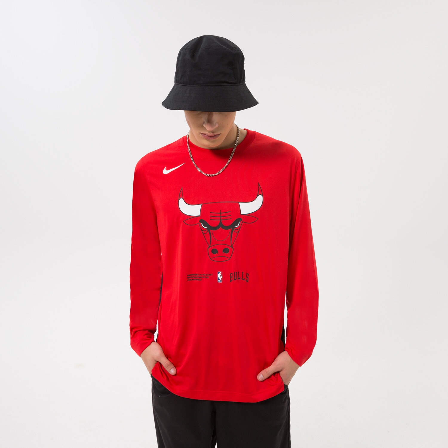 Koszulka, t-shirt sportowy męski NIKE T-SHIRT CHI M NK DF LS TOP PREGM NBA DN8120-657 CZERWONY
