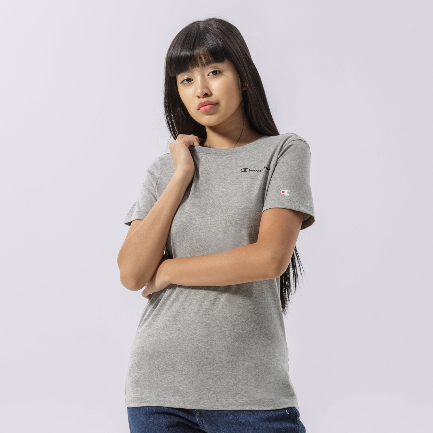 Koszulka, t-shirt damski CHAMPION T-SHIRT CREWNECK T-SHIRT 114912EM006 SZARY