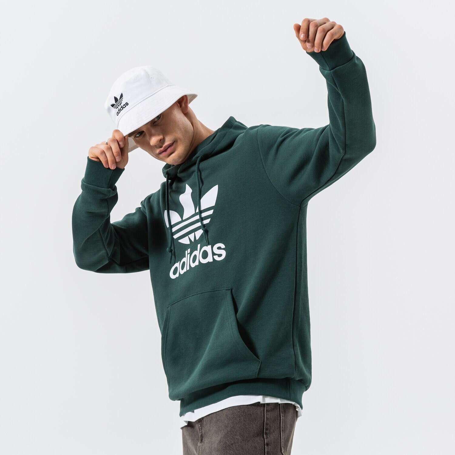 Bluza męska ADIDAS BLUZA Z KAPTUREM TREFOIL HOODY HK7270 ZIELONY
