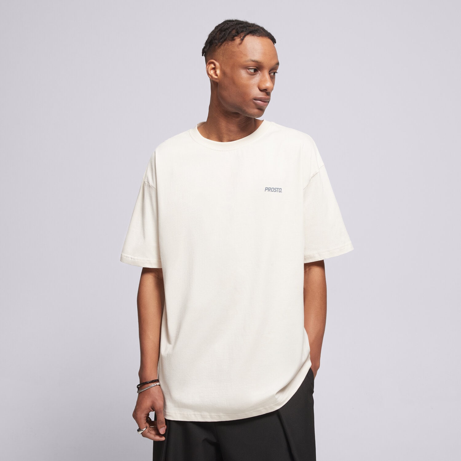 Koszulka, t-shirt sportowy męski PROSTO T-SHIRT BLAC OFF WHITE KL262MTEE1021 BIAŁY