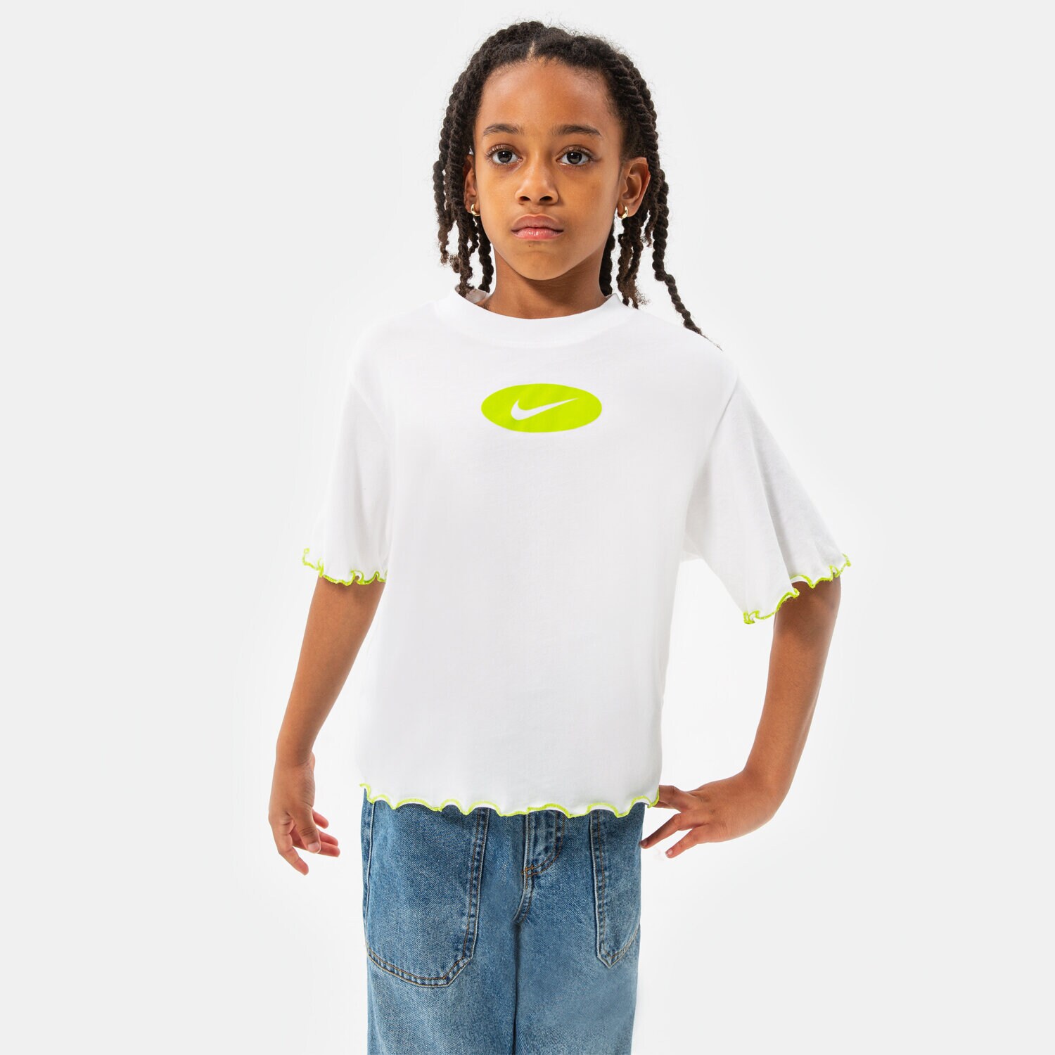 Koszulka, t-shirt dla dzieci NIKE T-SHIRT G NK DF TEE ICON CLASH BOXY FR GIRL DQ4392-100 BIAŁY