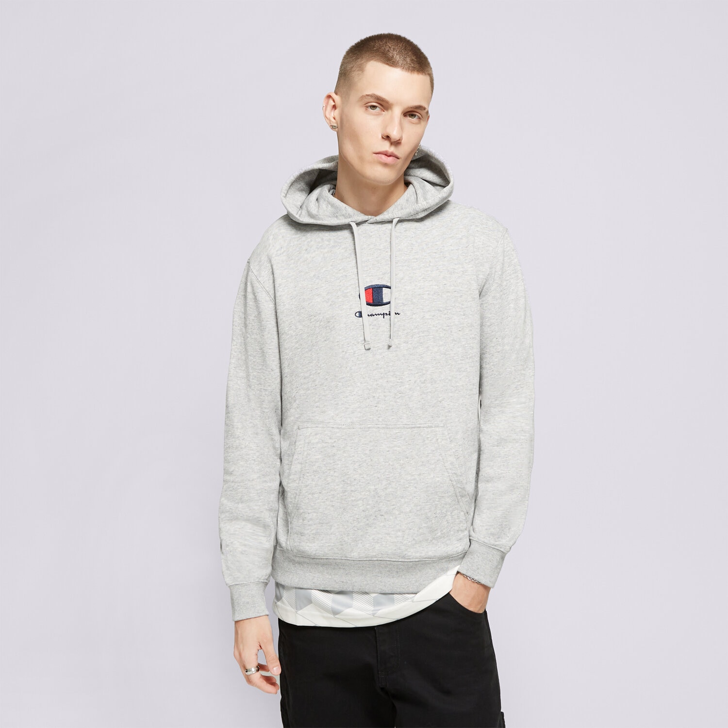 Bluza męska CHAMPION BLUZA Z KAPTUREM HOODED SWEATSHIRT 219845EM021 SZARY