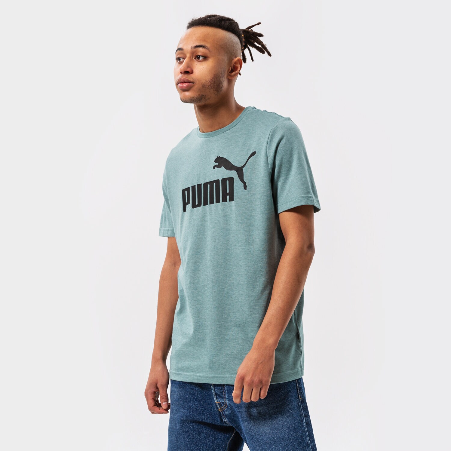 Koszulka, t-shirt sportowy męski PUMA T-SHIRT ESS HEATHER TEE 58673650 NIEBIESKI