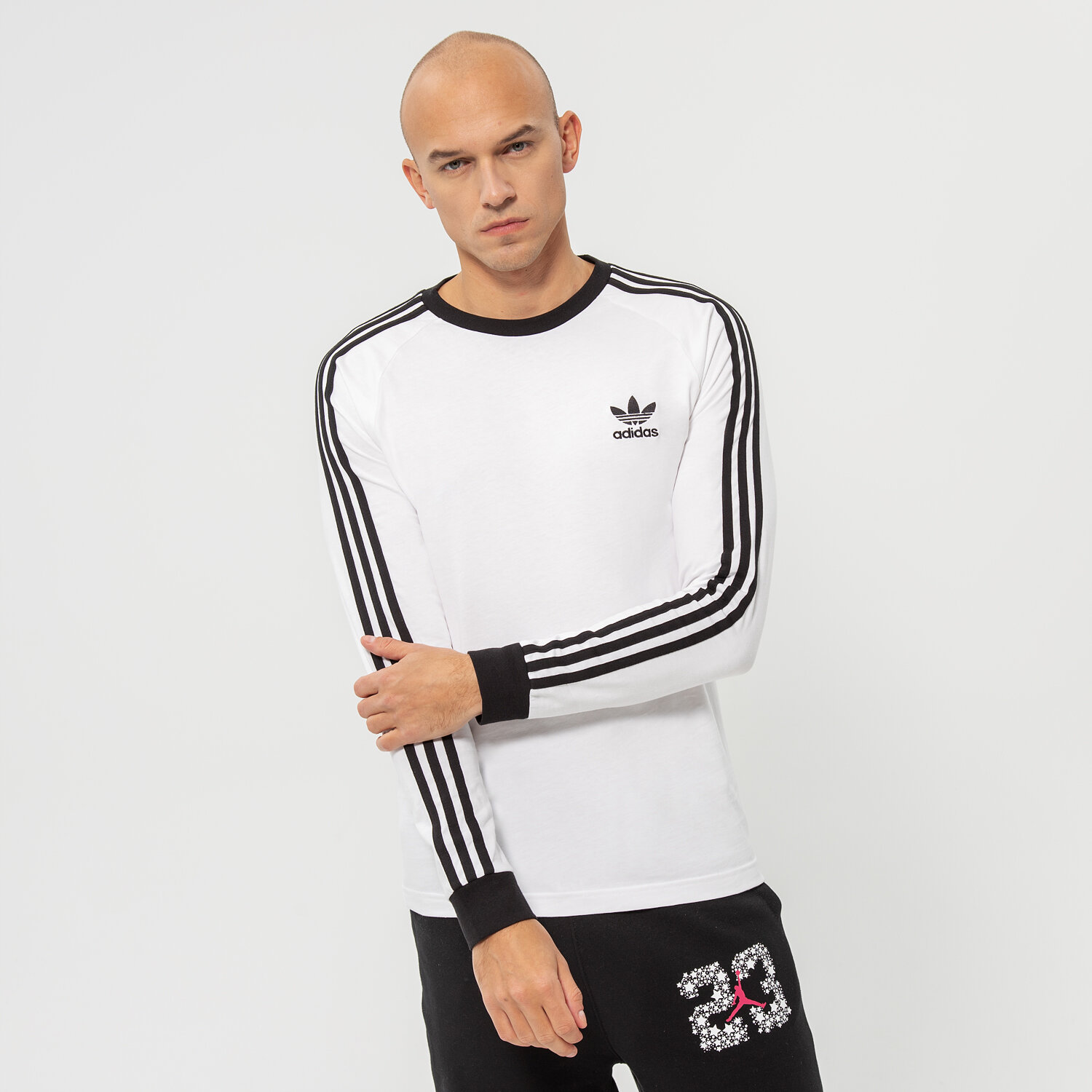 Koszulka, t-shirt sportowy męski ADIDAS T-SHIRT 3-STRIPES LS T GN3477 BIAŁY