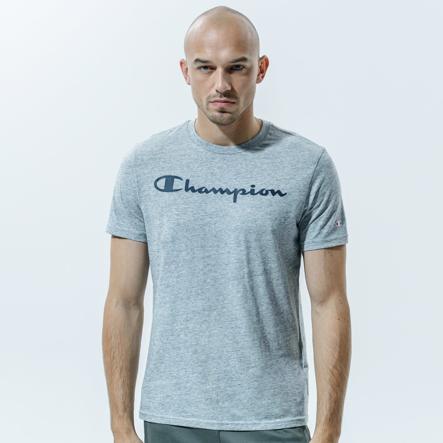 Koszulka, t-shirt sportowy męski CHAMPION T-SHIRT CREWNECK T-SHIRT 214747EM021 SZARY