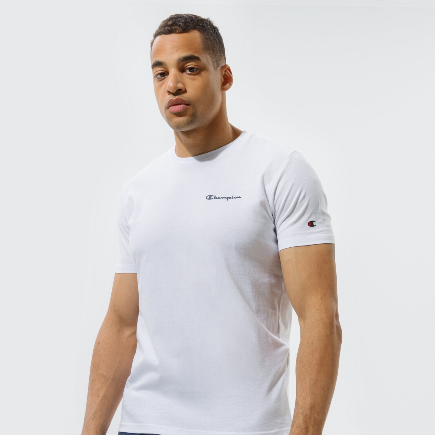 Koszulka, t-shirt sportowy męski CHAMPION T-SHIRT CREWNECK T-SHIRT 214153WW001 BIAŁY