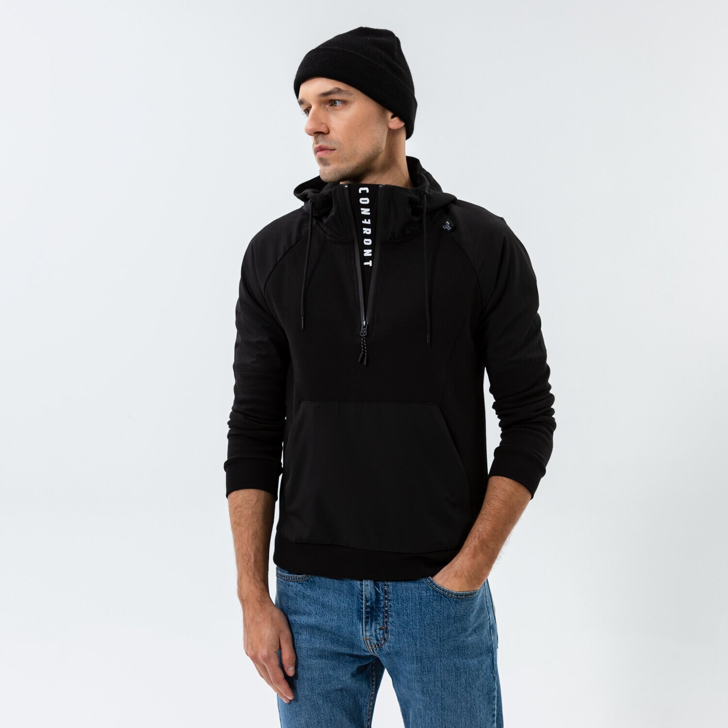 Bluza męska CONFRONT BLUZA Z KAPTUREM VERTICAL LOGO CF321BLM33001 CZARNY