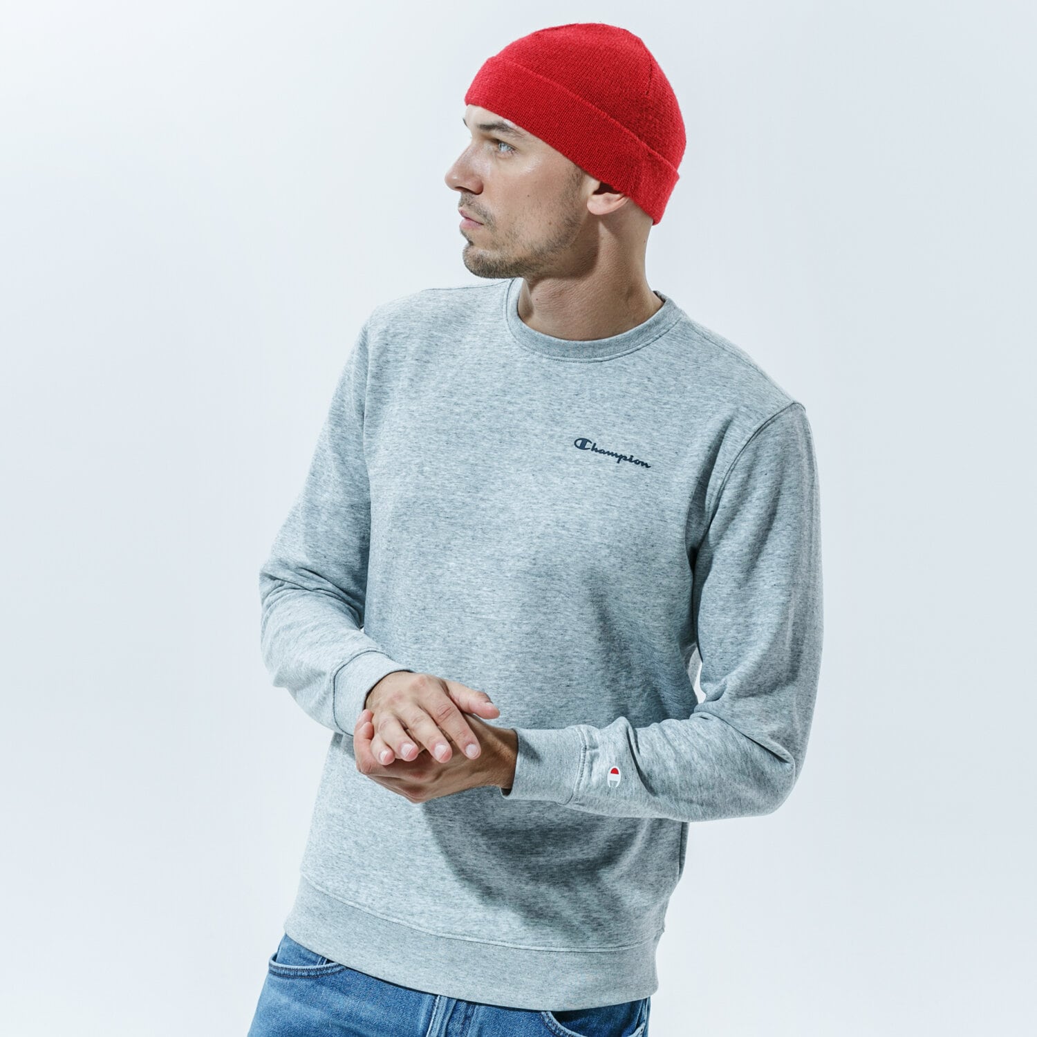 Bluza męska CHAMPION BLUZA CREWNECK SWEATSHIRT 214750EM021 SZARY