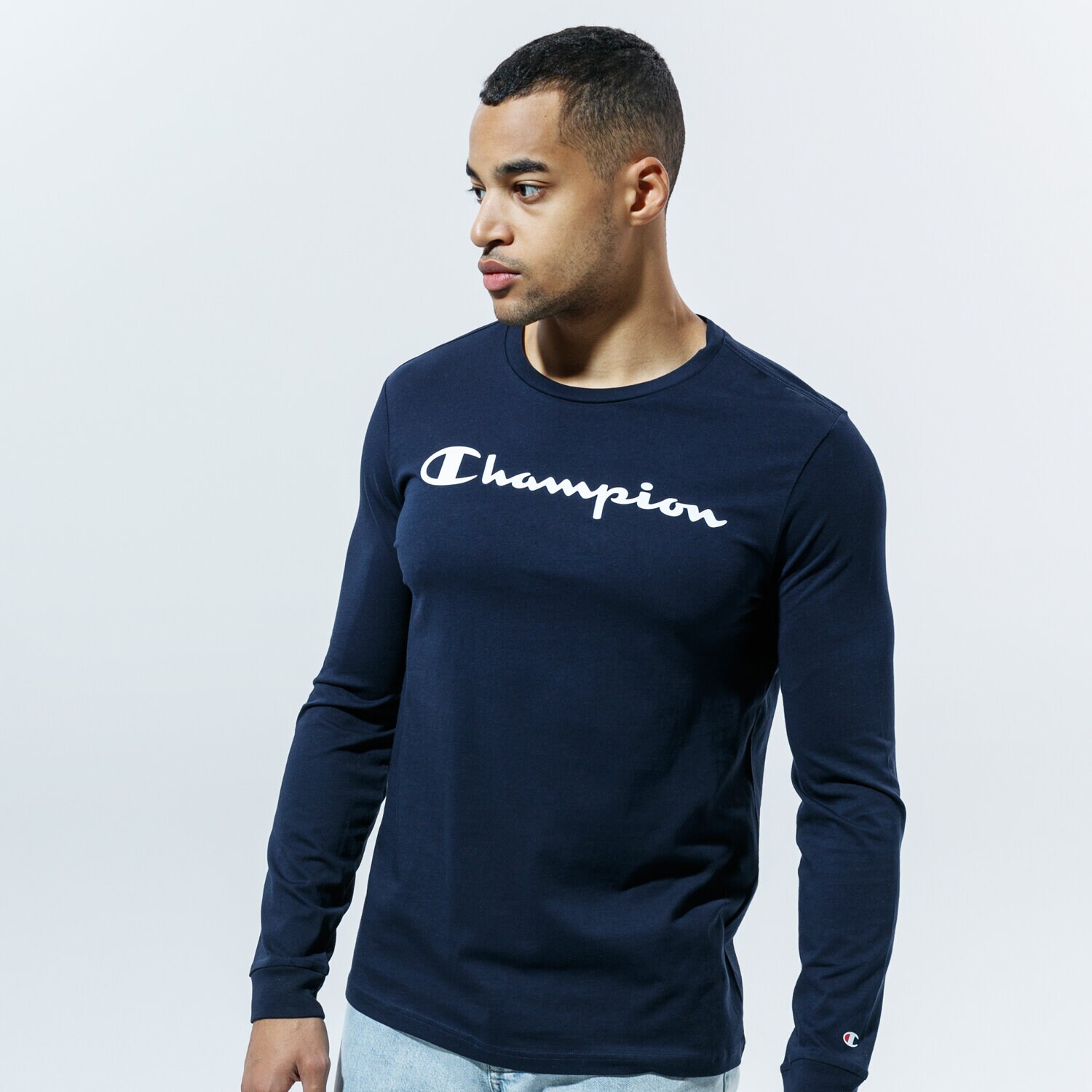 Koszulka, t-shirt sportowy męski CHAMPION T-SHIRT CREWNECK LONG SLEEVE T-SHIRT 214748BS501 GRANATOWY