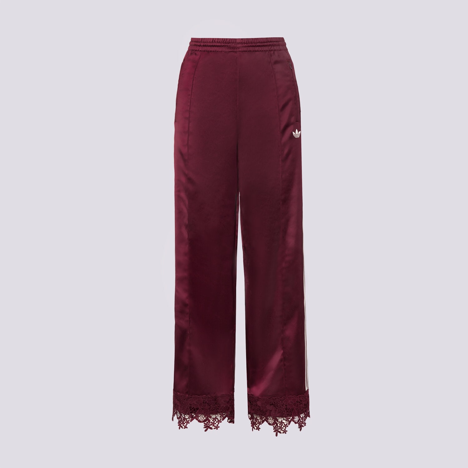 Spodnie sportowe damskie ADIDAS SPODNIE SATIN LACE TRACK PANTS LOOSE FIREBIRD LD1807 BORDOWY