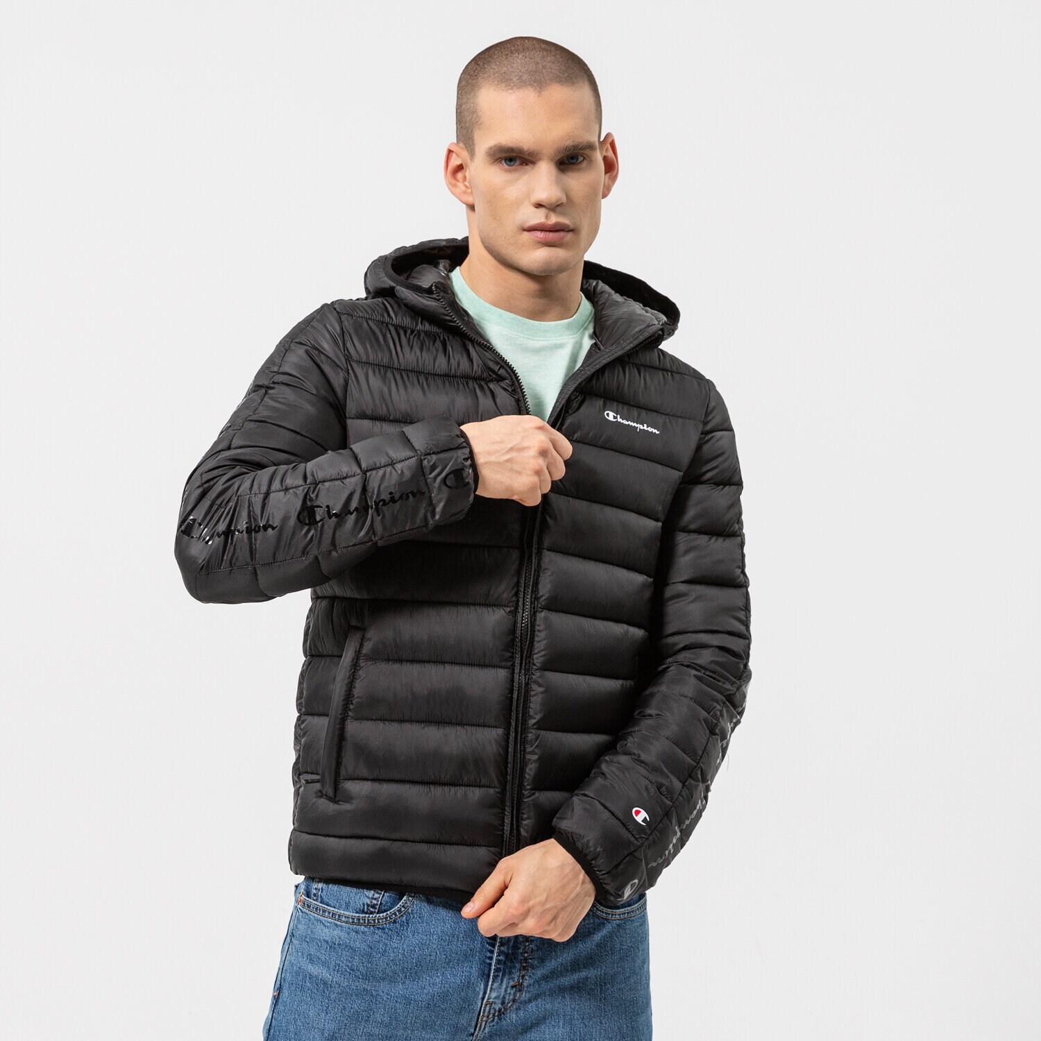 Kurtka zimowa męska CHAMPION KURTKA ZIMOWA HOODED JACKET 216647KK001 CZARNY