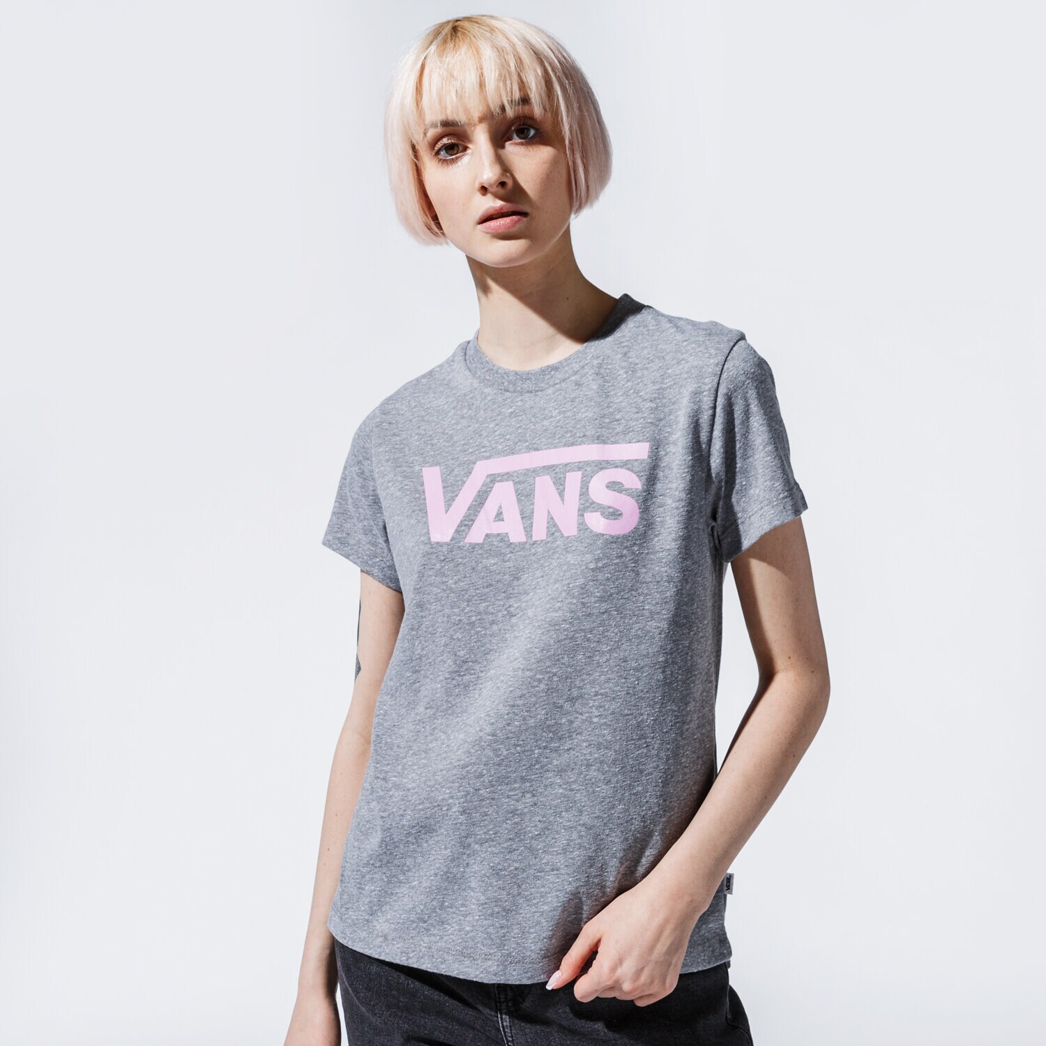 Koszulka, t-shirt damski VANS T-SHIRT WM FLYING V CREW TEE CEMENT HEATHER/ORCHID VN0A3UP4ZFD1 SZARY