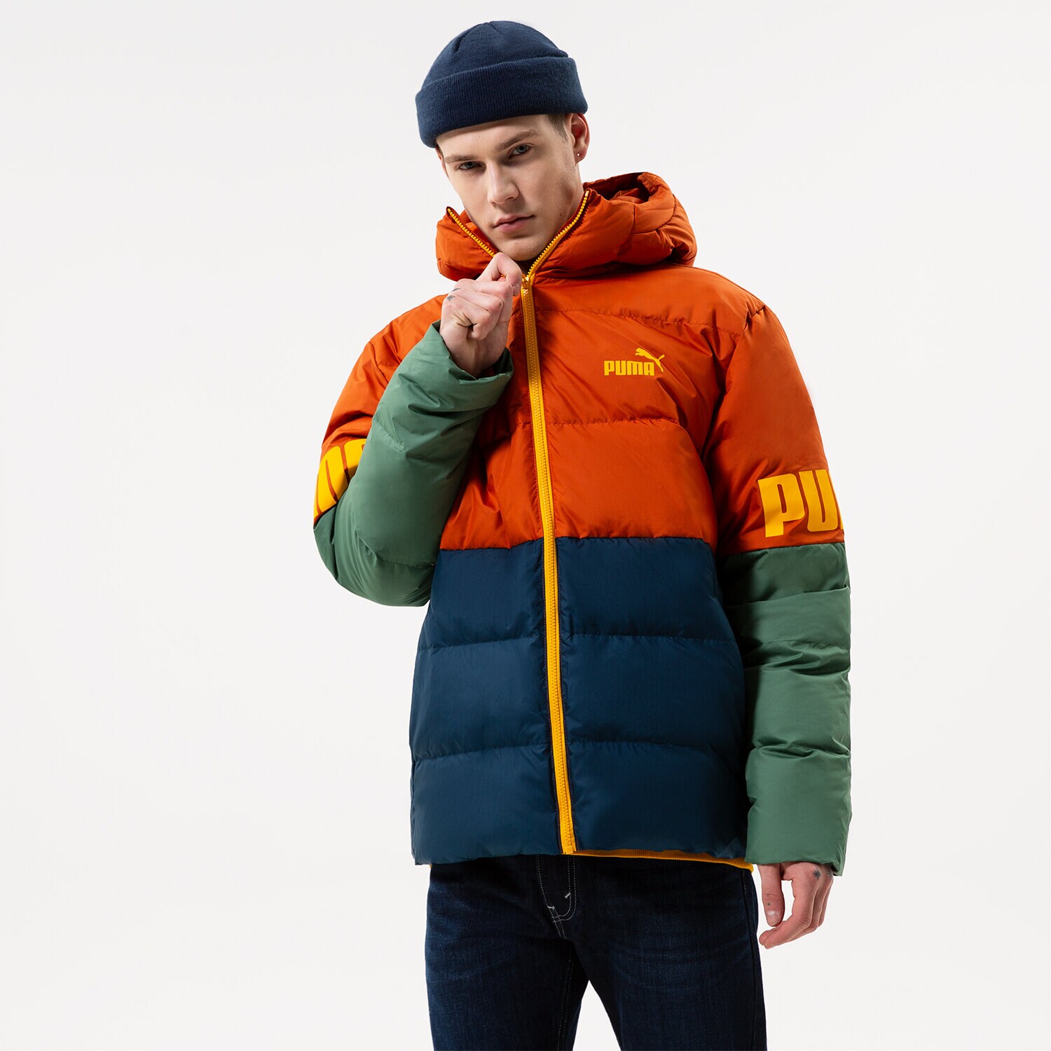 Kurtka zimowa męska PUMA KURTKA ZIMOWA PUMA POWER HOODED DOWN PUFFER 849335 64 GRANATOWY