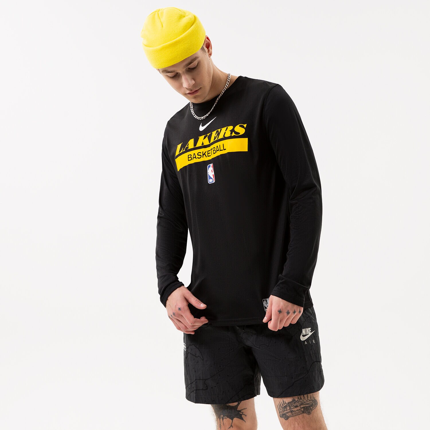 Koszulka, t-shirt sportowy męski NIKE T-SHIRT LAL M NK DF ES PRT GPX LS TEE NBA DR6523-010 CZARNY