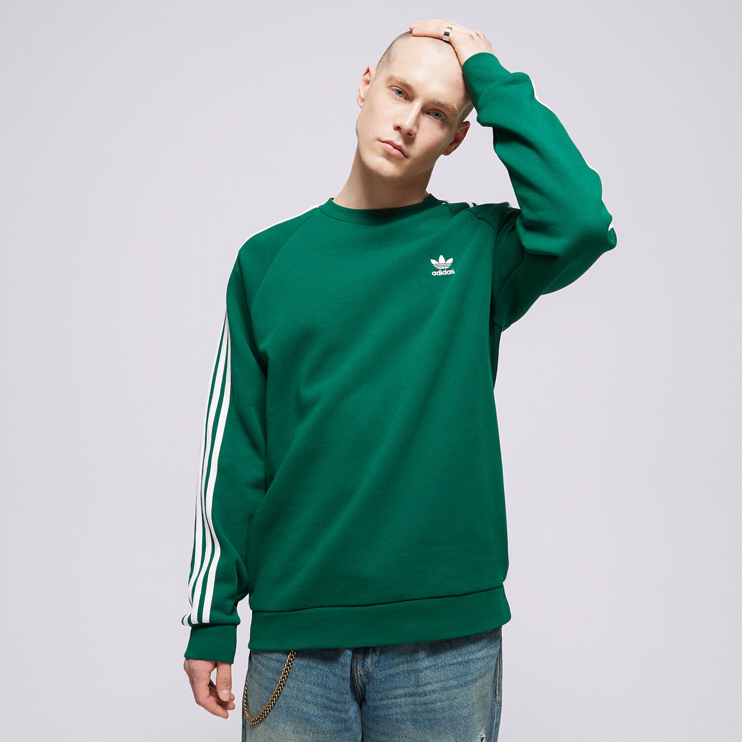 Bluza męska ADIDAS BLUZA 3-STRIPES CREW IA4863 ZIELONY