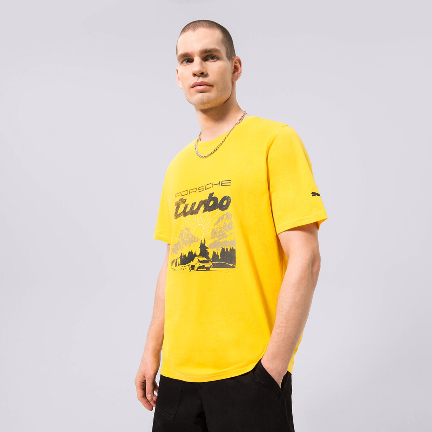 Koszulka, t-shirt sportowy męski PUMA T-SHIRT PUMA PL GRAPHIC TEE 2 534832-02 ŻÓŁTY