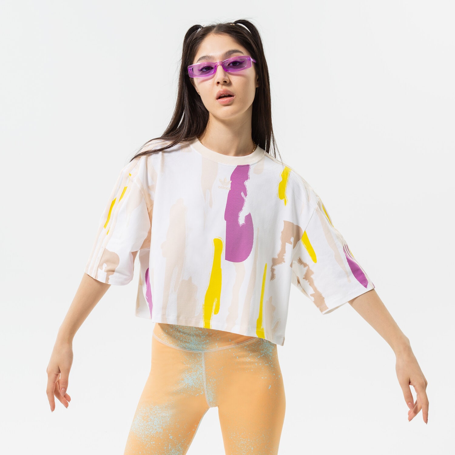 Koszulka, t-shirt damski ADIDAS T-SHIRT TSHIRT CROP AOP HM2621 MULTICOLOR