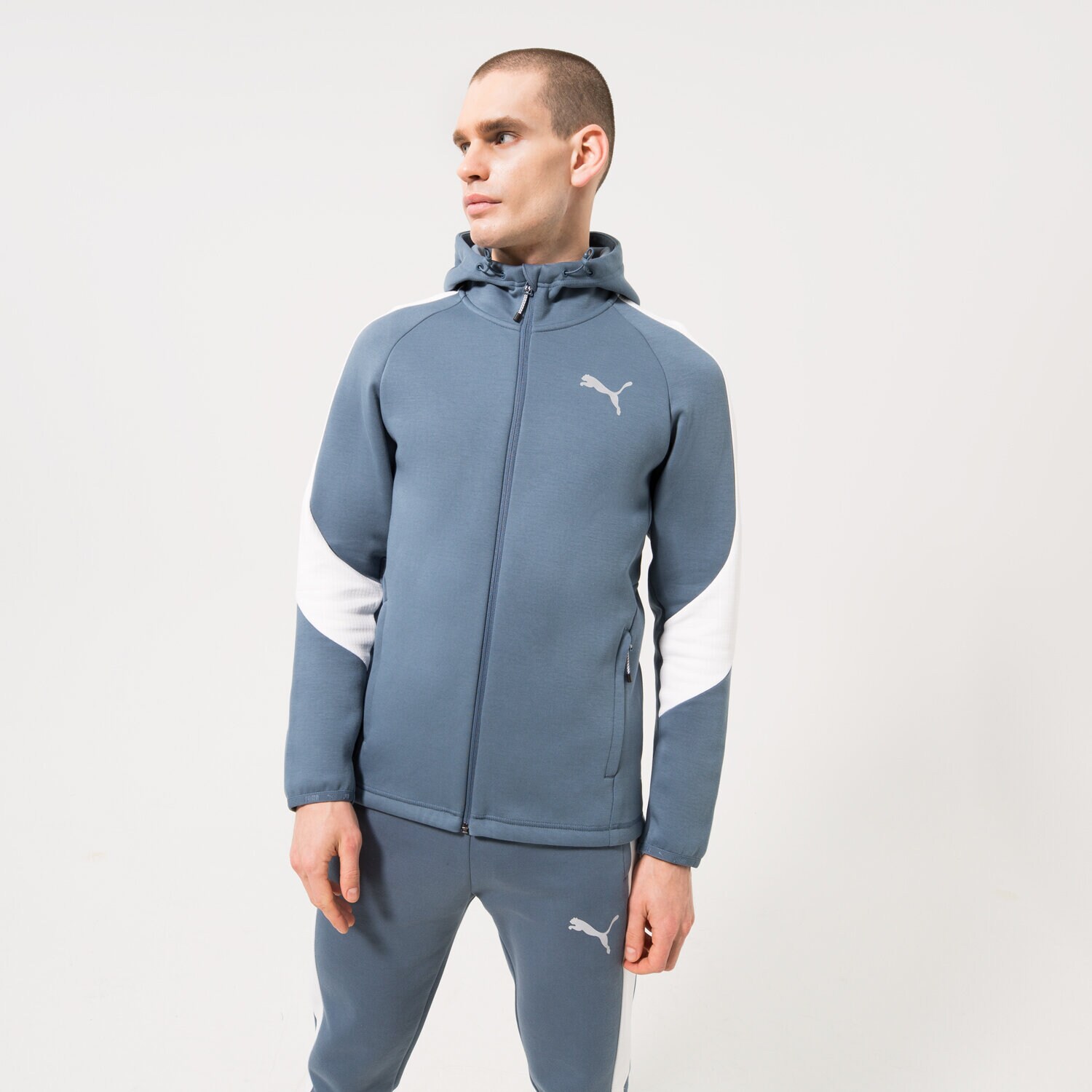 Bluza męska PUMA BLUZA Z KAPTUREM PUMA EVOSTRIPE FULL-ZIP HOODIE 849915-18 NIEBIESKI
