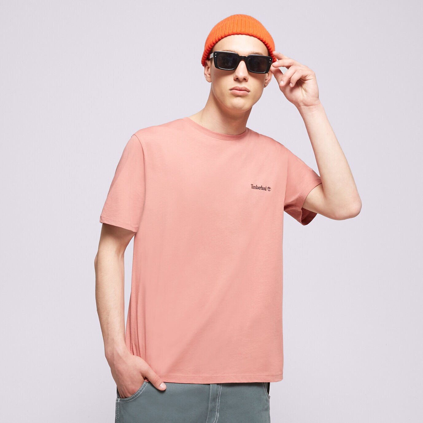 Koszulka, t-shirt sportowy męski TIMBERLAND T-SHIRT SMALL LOGO PRINT TB0A5PGZDJ11 BORDOWY