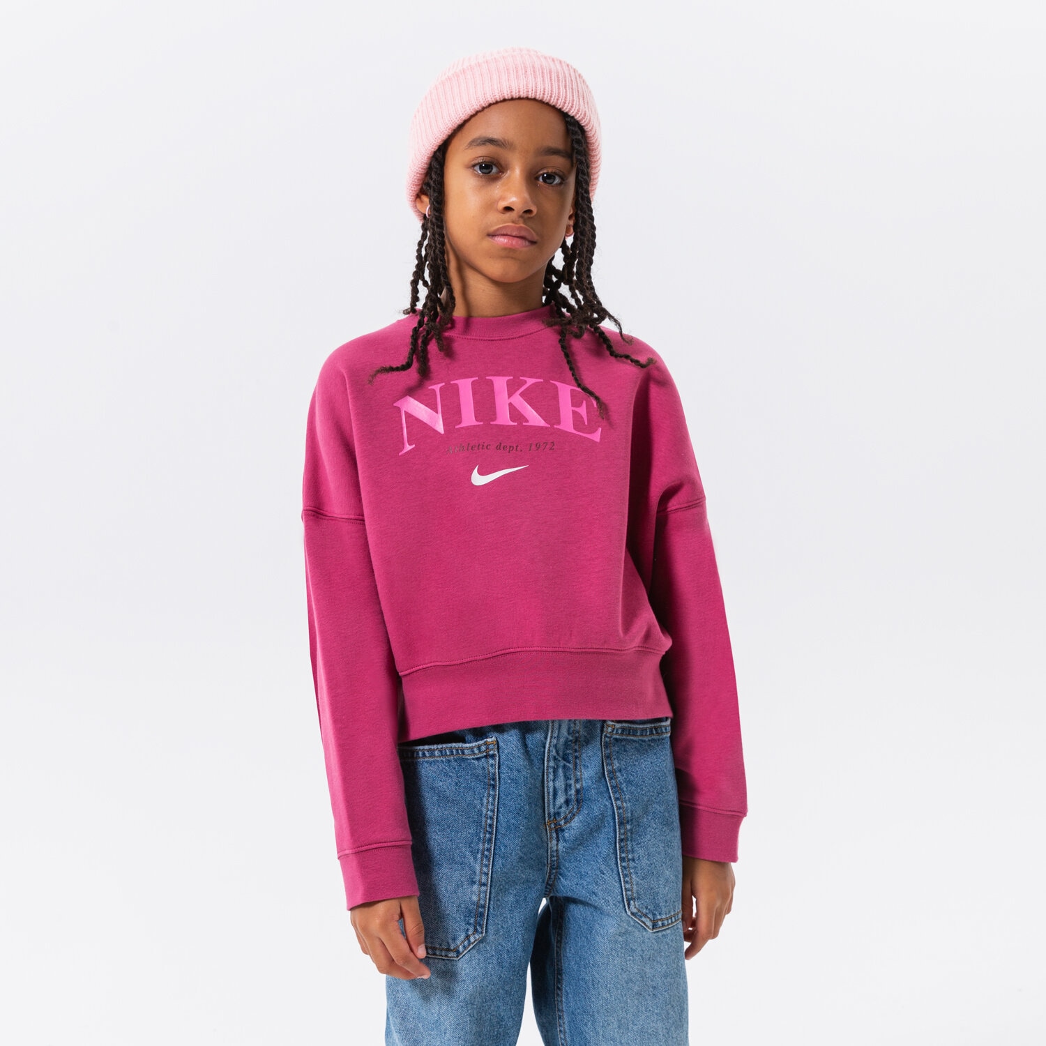 Sportowa bluza dziecięca NIKE GIRLS' TREND FLEECE CREW SWEATSHIRT GIRL DV2563-633 FIOLETOWY