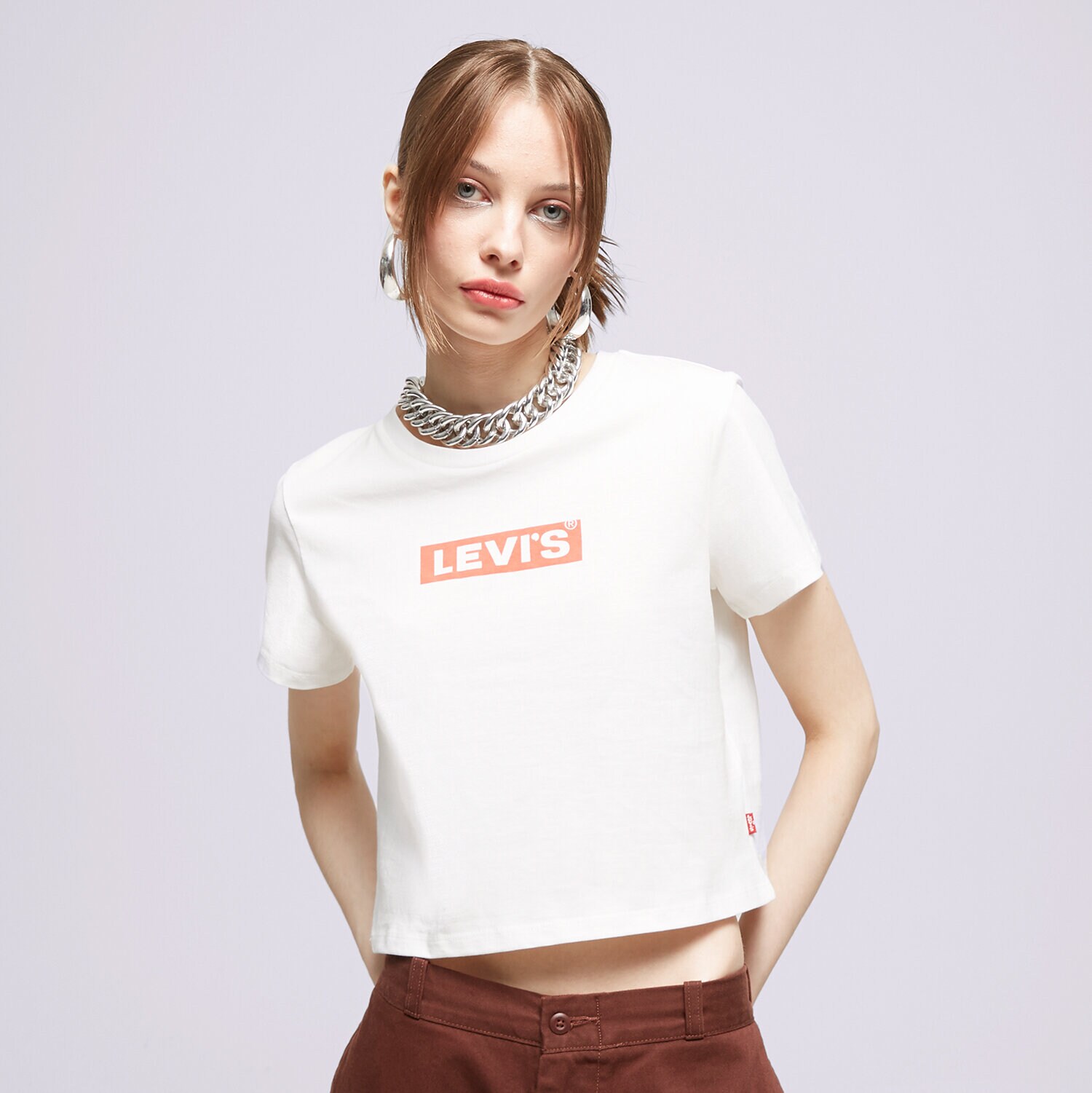 Koszulka, t-shirt damski LEVI'S T-SHIRT GR CROPPED JORDIE TEE NEUTRALS A07850064 BIAŁY