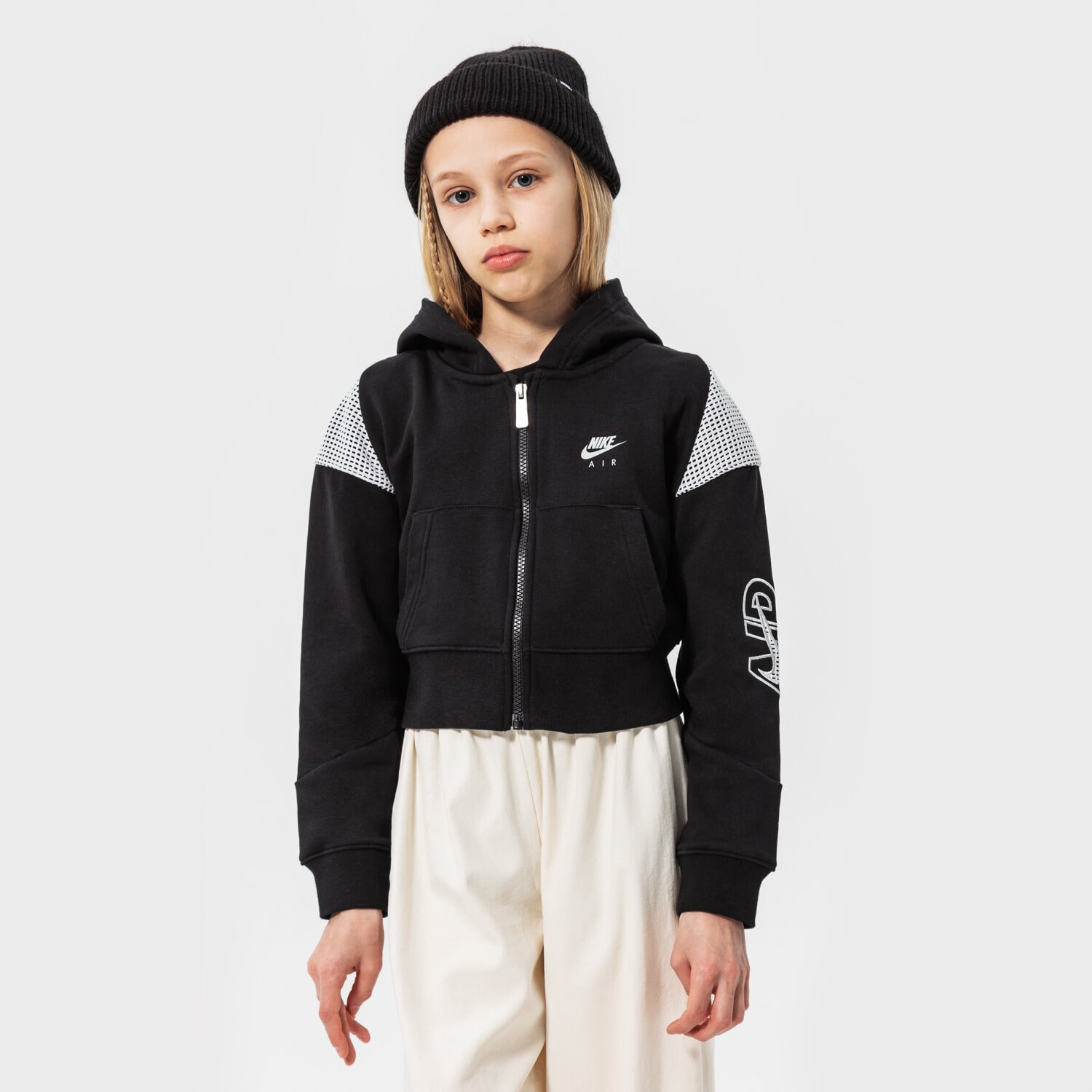 Sportowa bluza dziecięca NIKE BLUZA ROZPINANA Z KAPTUREM G NSW AIR FT FZ GIRL DM8386-010 CZARNY