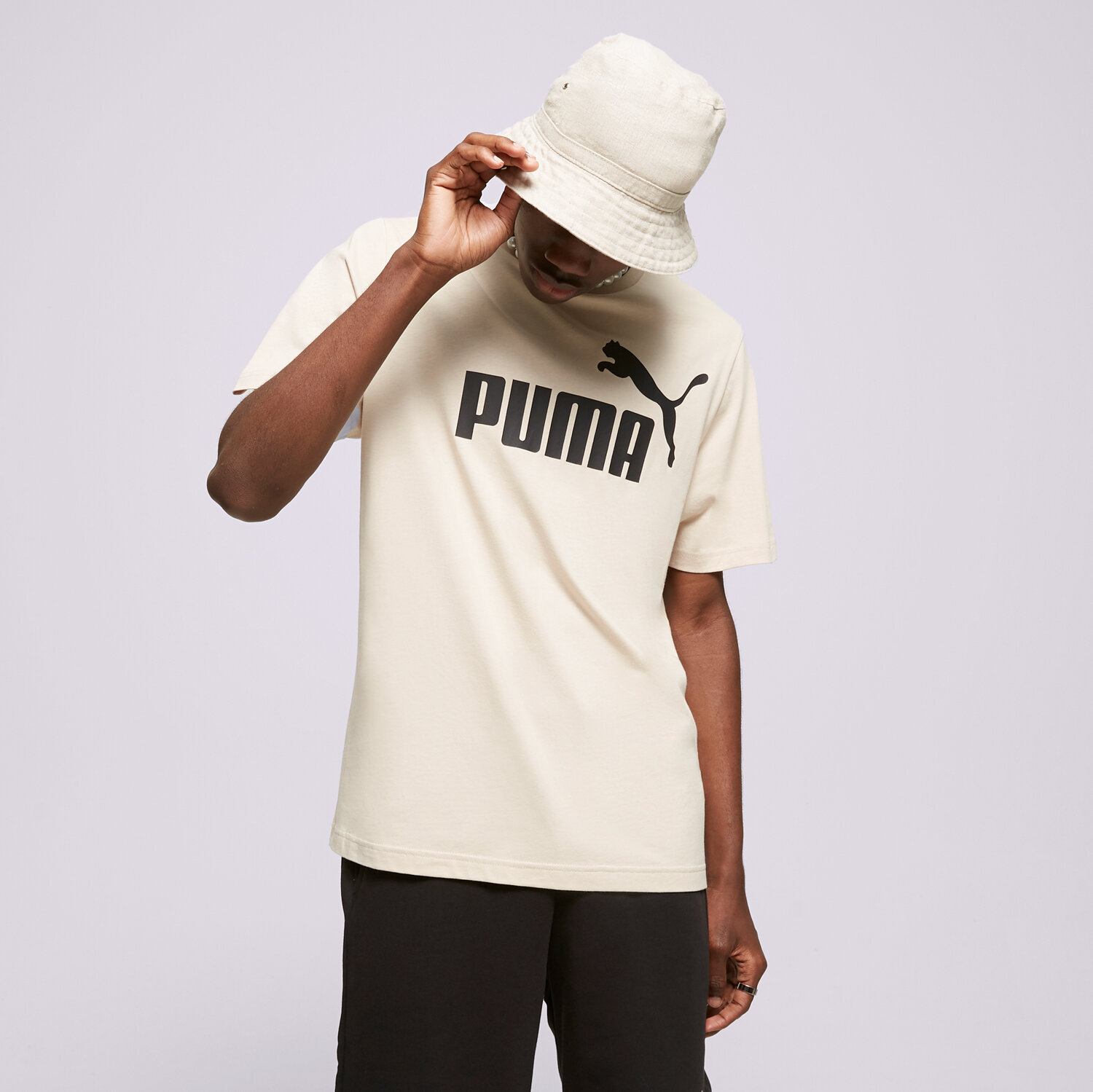 Koszulka, t-shirt sportowy męski PUMA T-SHIRT ESS+ 2 COL SMALL LOGO TEE 58666785 BEŻOWY