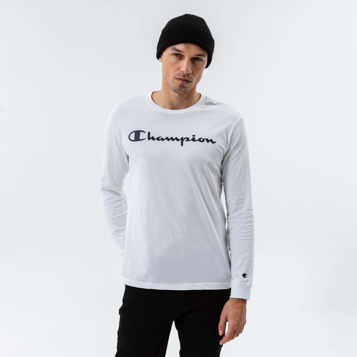 Koszulka, t-shirt sportowy męski CHAMPION T-SHIRT CREWNECK LONG SLEEVE T-SHIRT 214748WW001 BIAŁY