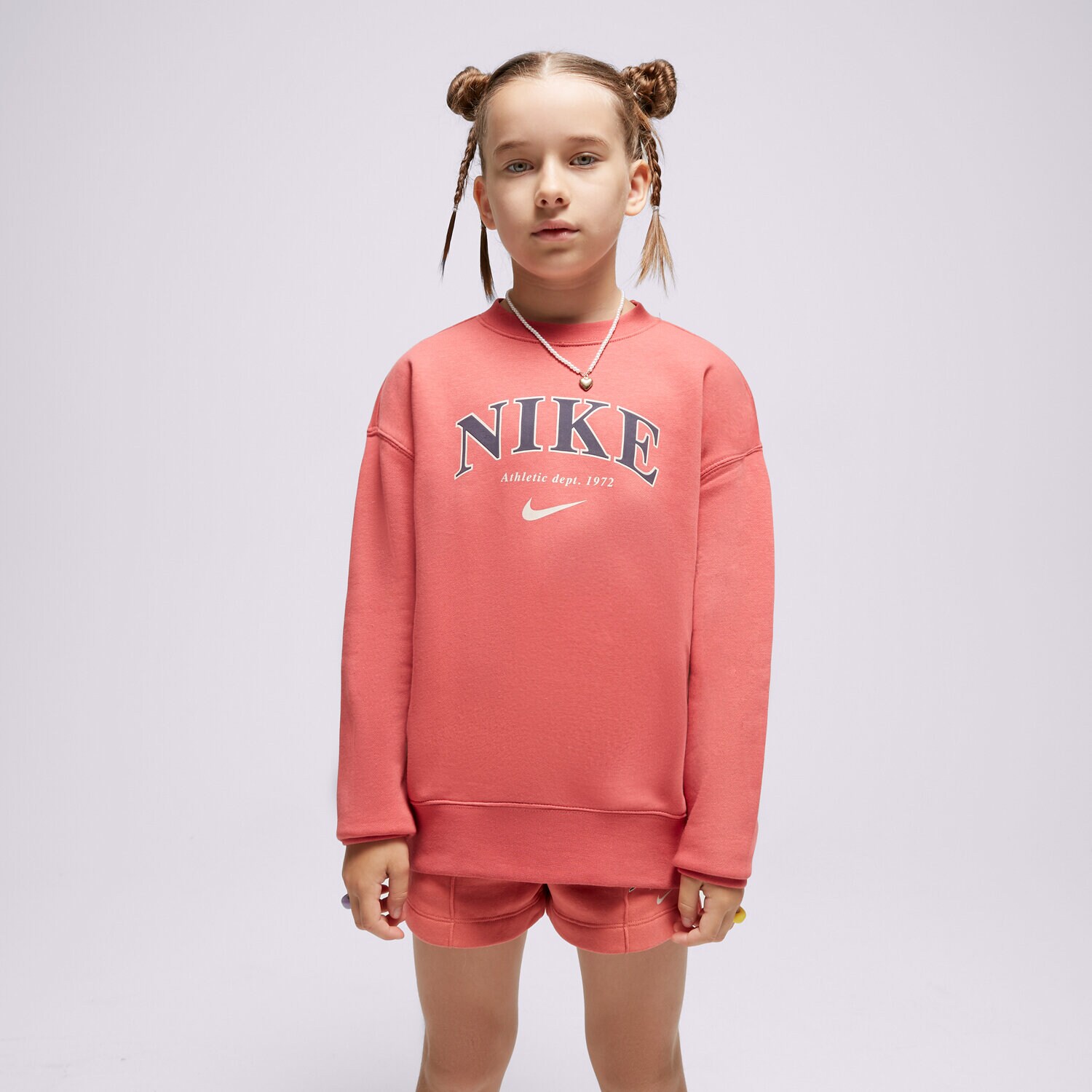 Sportowa bluza dziecięca NIKE BLUZA G NSW OOS TREND CREW PRNT FJ5286-655 RÓŻOWY