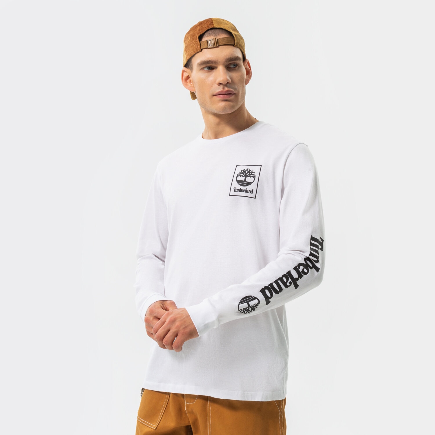 Koszulka, t-shirt sportowy męski TIMBERLAND T-SHIRT LS NEW STACK LOGO WHITE/BLACK TB0A64H5P541 BIAŁY
