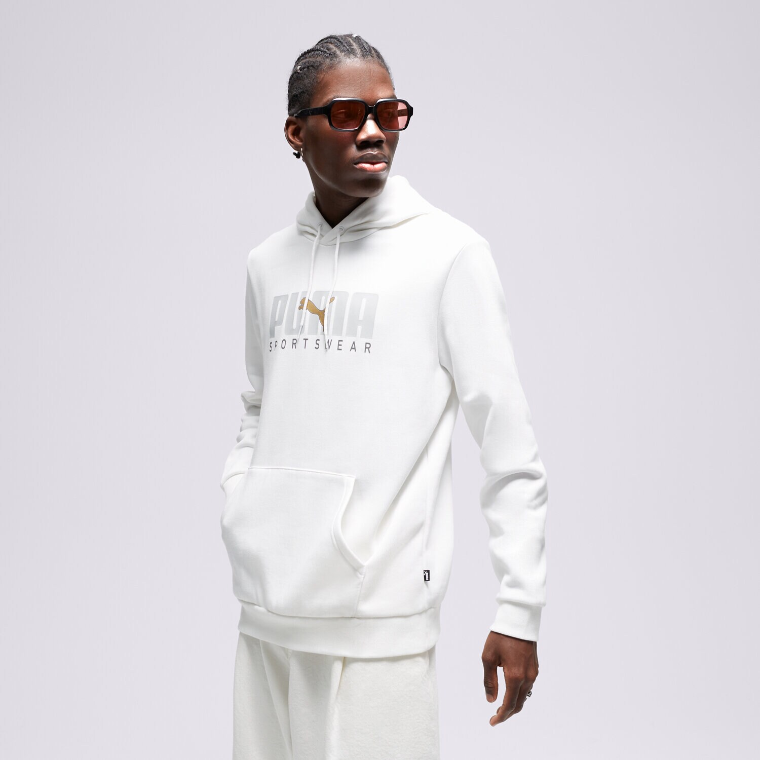 Bluza męska PUMA BLUZA Z KAPTUREM CORE SPTSW HOODIE WHT/GLD 67488202 BIAŁY
