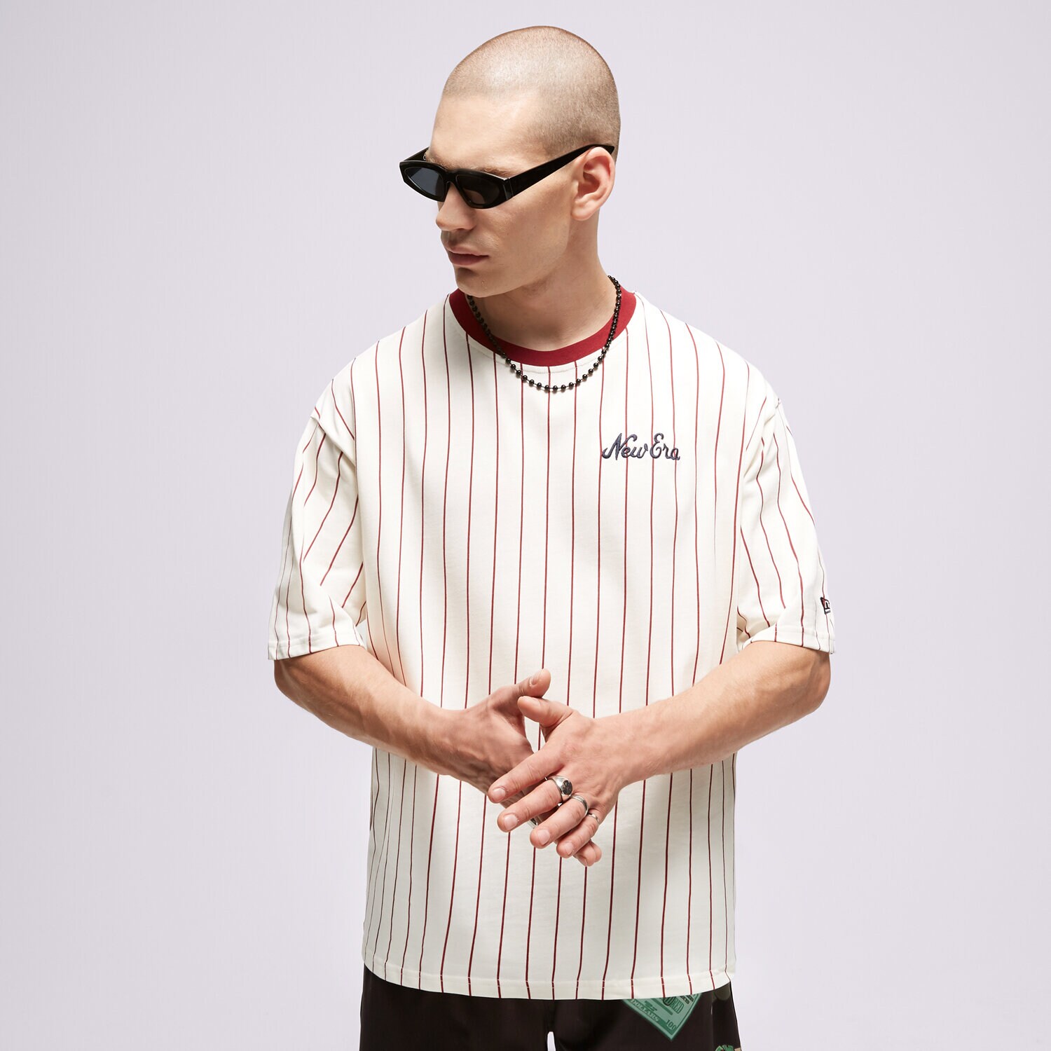 Koszulka, t-shirt sportowy męski NEW ERA T-SHIRT NE PINSTRIPE OS NONE 60416429 BIAŁY