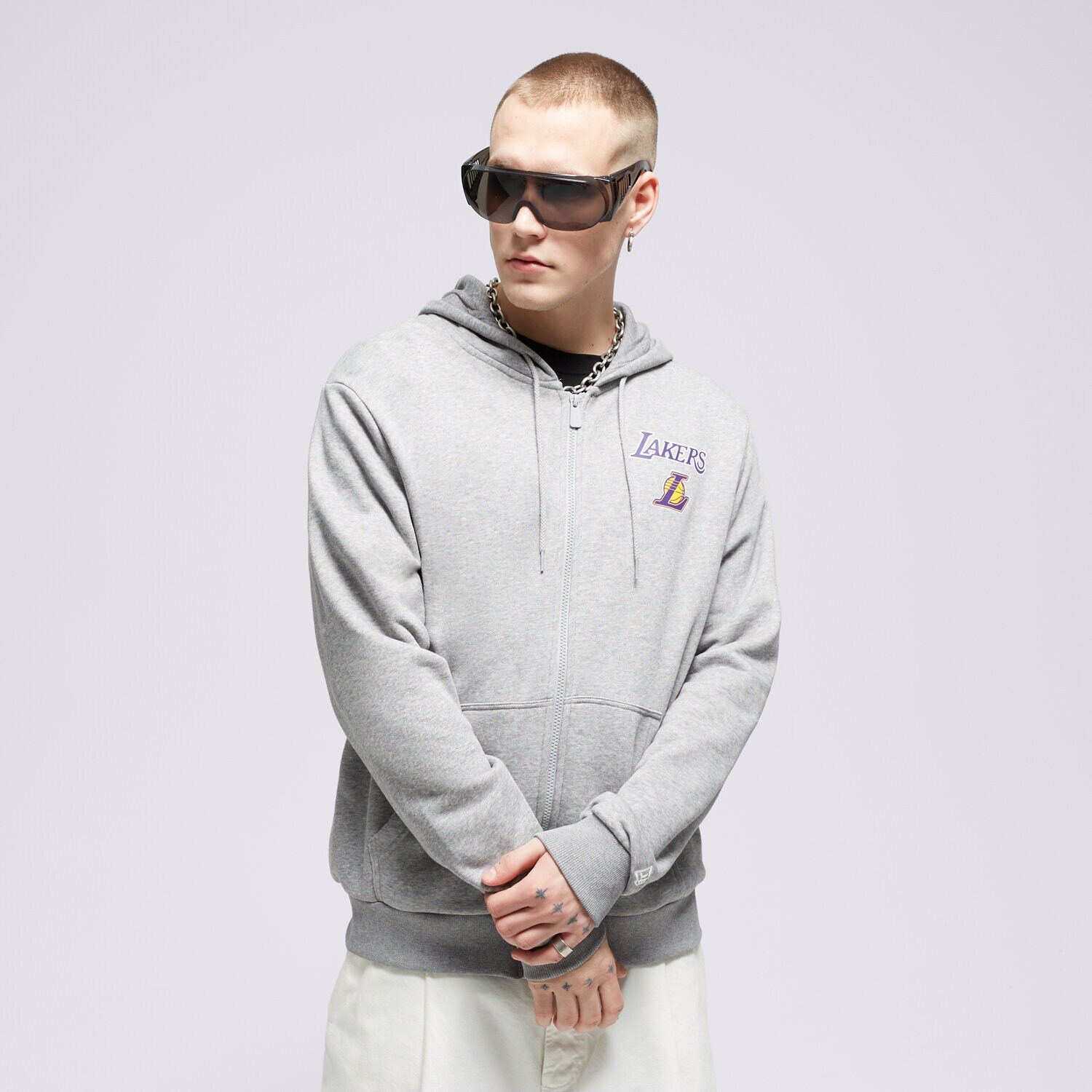 Bluza męska NEW ERA BLUZA ROZP. Z KAPT. NBA LOS ANGELES LAKERS LOS ANGEL 60348865 SZARY