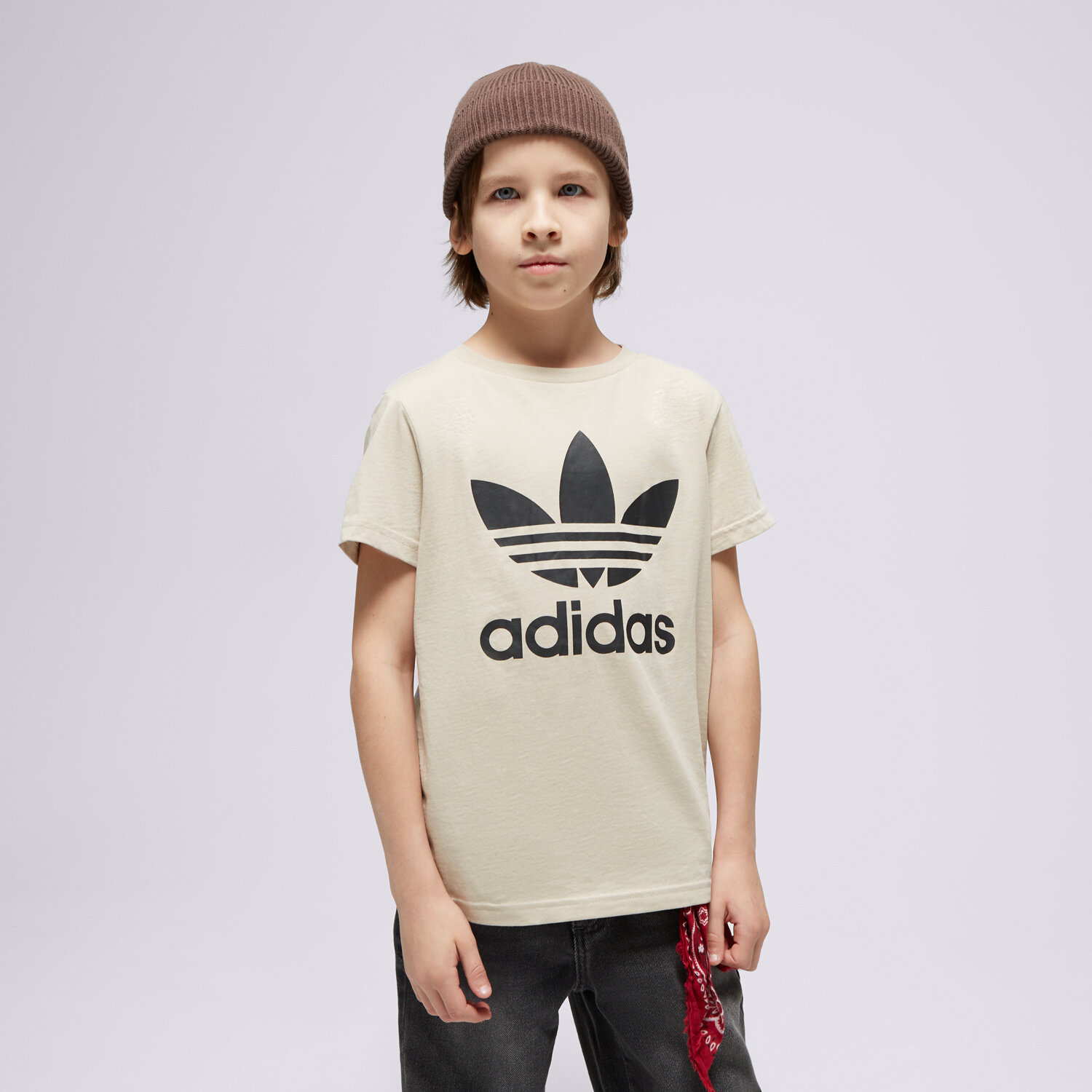Koszulka, t-shirt dla dzieci ADIDAS T-SHIRT TREFOIL TEE BOY IJ7179 BEŻOWY