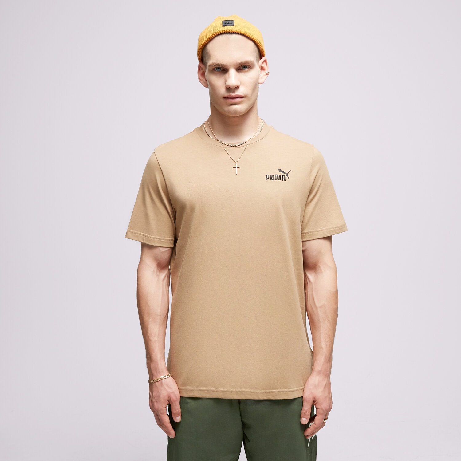 Koszulka, t-shirt sportowy męski PUMA T-SHIRT ESS ELEVATED EMBROIDERED 67597385 BEŻOWY