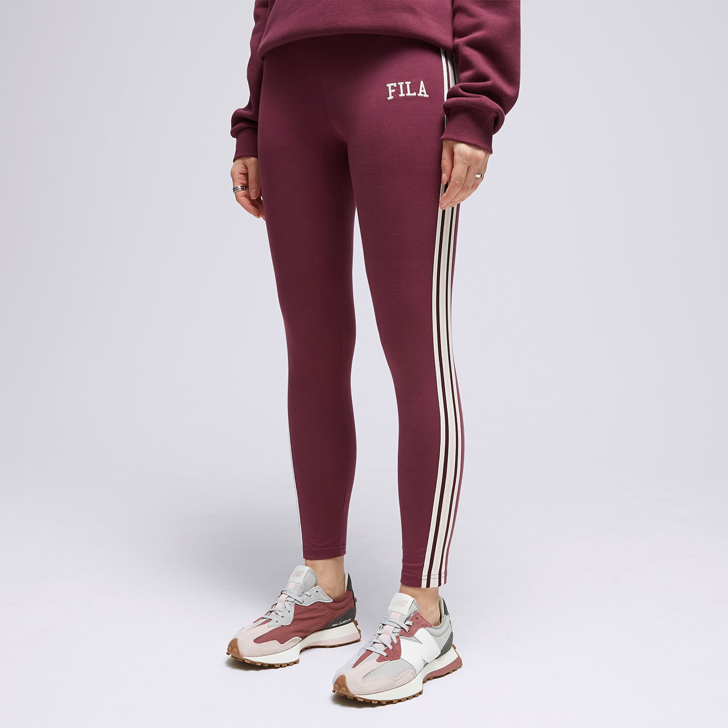 Spodnie sportowe damskie FILA LEGGINGS STRIPE LEGGNG BRG/PK ADELASIAGRAPE BORDOWY
