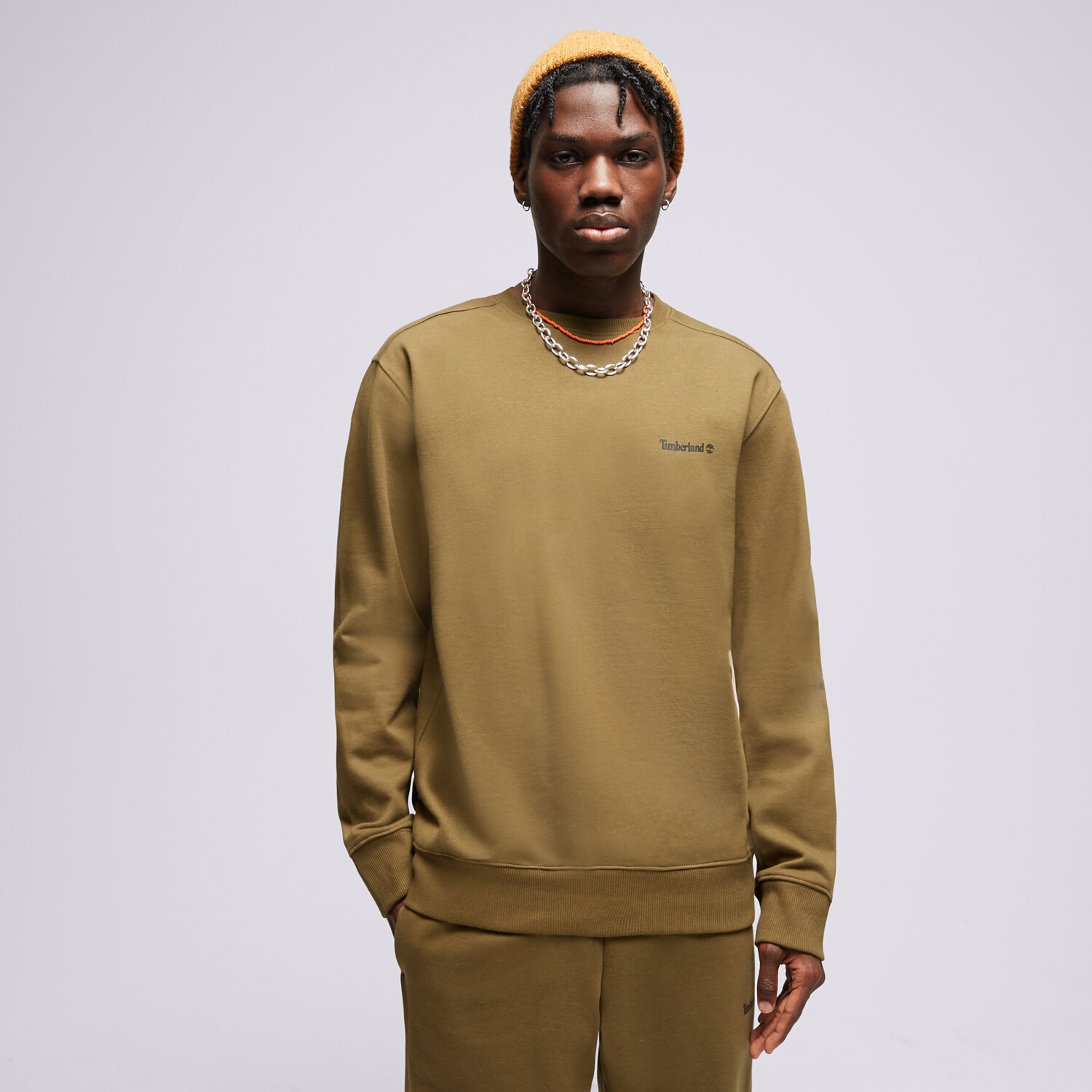 Bluza męska TIMBERLAND BLUZA SMALL LOGO PRINT CREW NECK TB0A5PDV3021 KHAKI