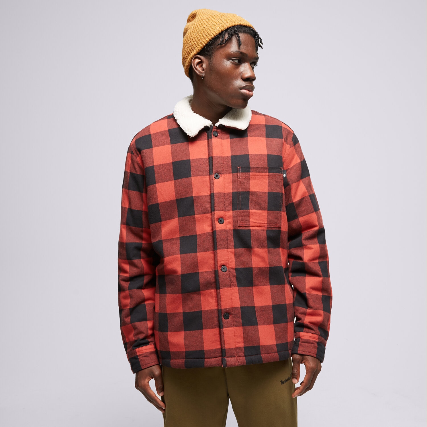 Kurtka zimowa męska TIMBERLAND KURTKA BUFFALO PLAID SHERPA LINED TB0A6FWNDW81 CZERWONY