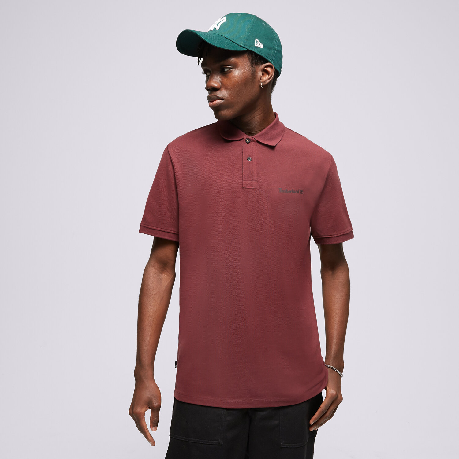 Koszulka, t-shirt sportowy męski TIMBERLAND T-SHIRT SMALL LOGO PRINT POLO (REGULAR) TB0A5PGCI301 BORDOWY