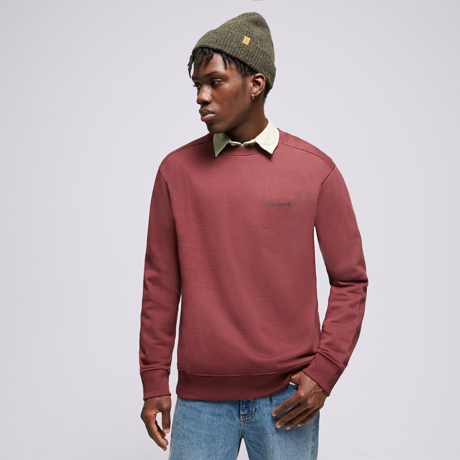 Bluza męska TIMBERLAND BLUZA SMALL LOGO PRINT CREW NECK TB0A5PDVI301 BORDOWY