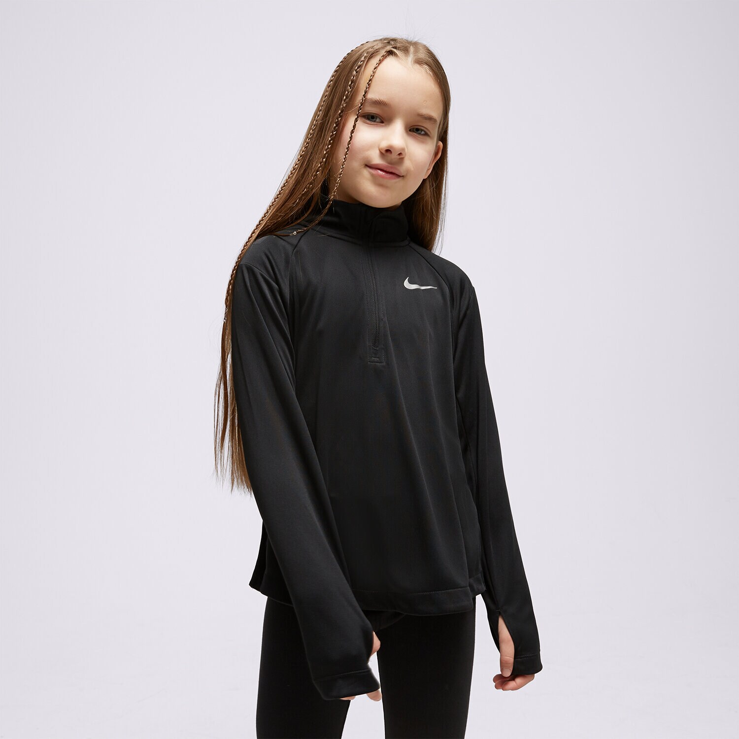 Sportowa bluza dziecięca NIKE BLUZA (G)(F)LS HZ RUN TOP BLK SWEATSHIRT DM8450-010 CZARNY