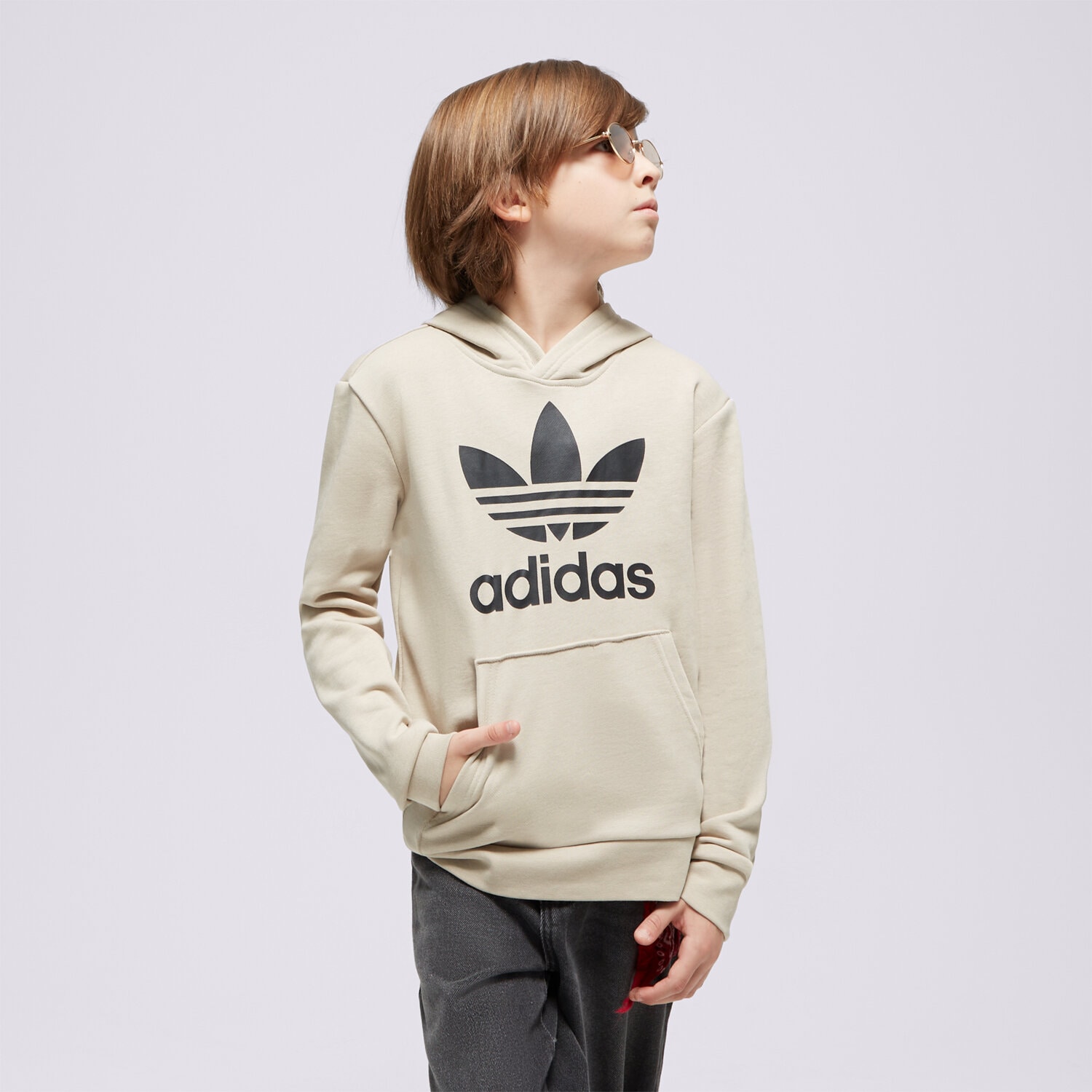 Sportowa bluza dziecięca ADIDAS BLUZA Z KAPTUREM TREFOIL HOODIE BOY IJ7204 BEŻOWY