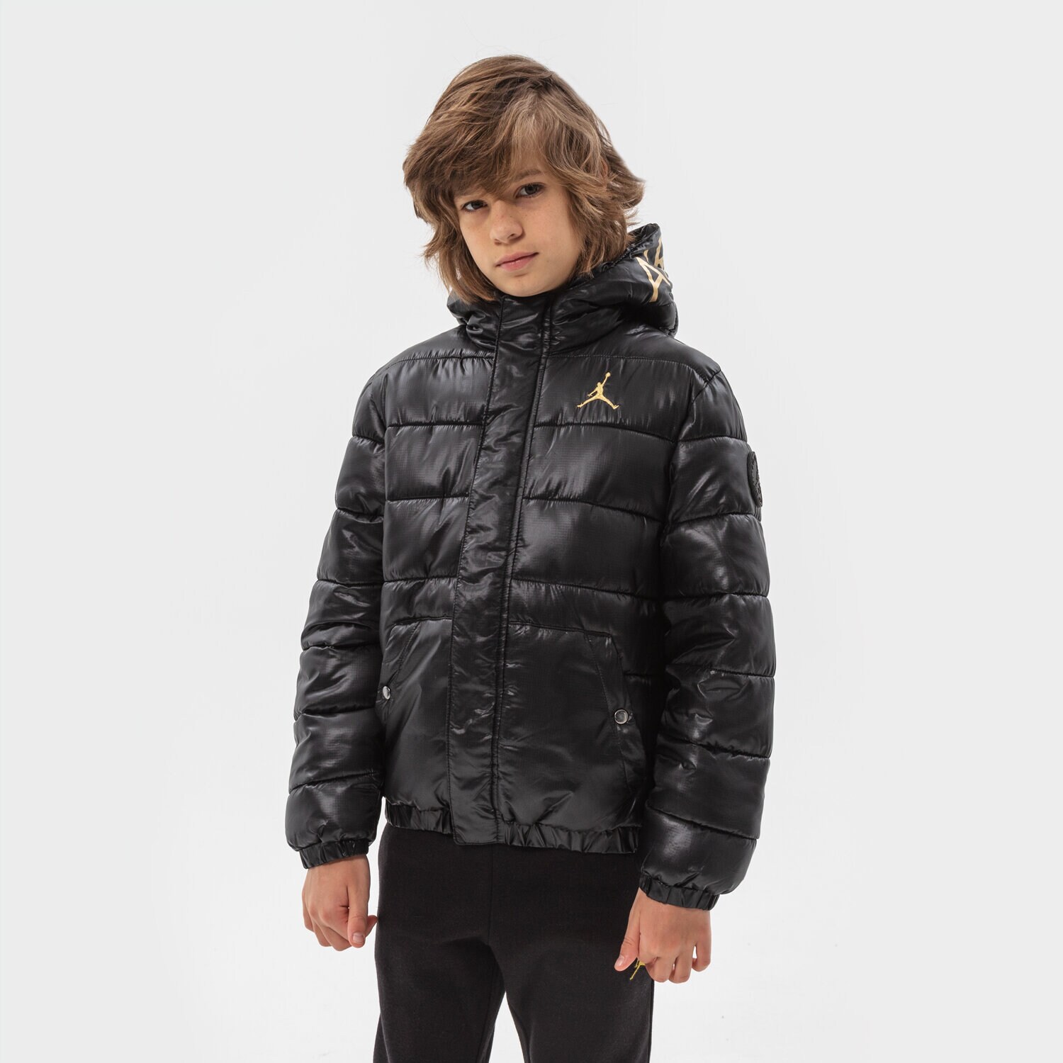 Dziecięca kurtka przejściowa (wiosenna/jesienna) JORDAN KURTKA ZIMOWA JDB HOOD HIT JACKET GIRL 95A631-023 CZARNY