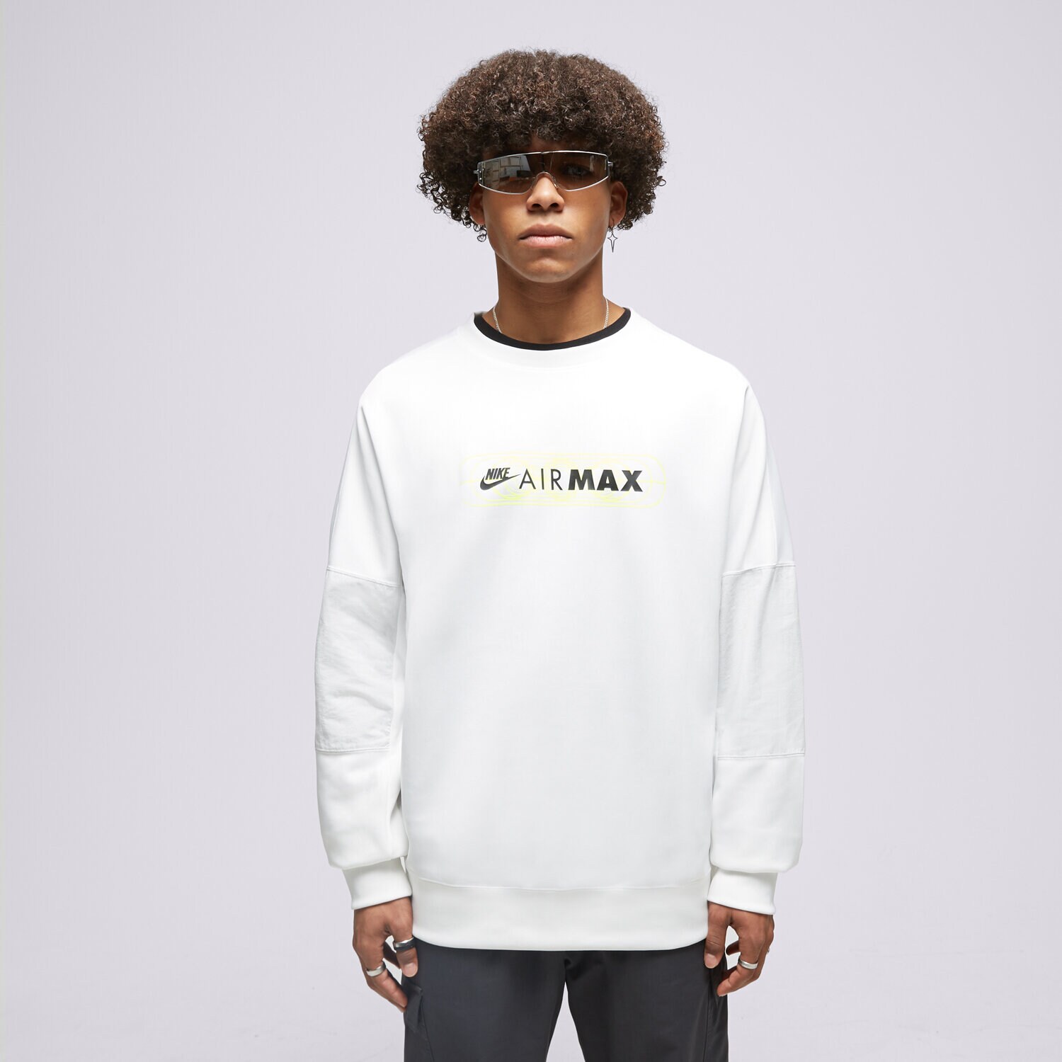 Bluza męska NIKE BLUZA MAX PK CREW WHT/VLT SWEATSHIRT FB1437-100 BIAŁY