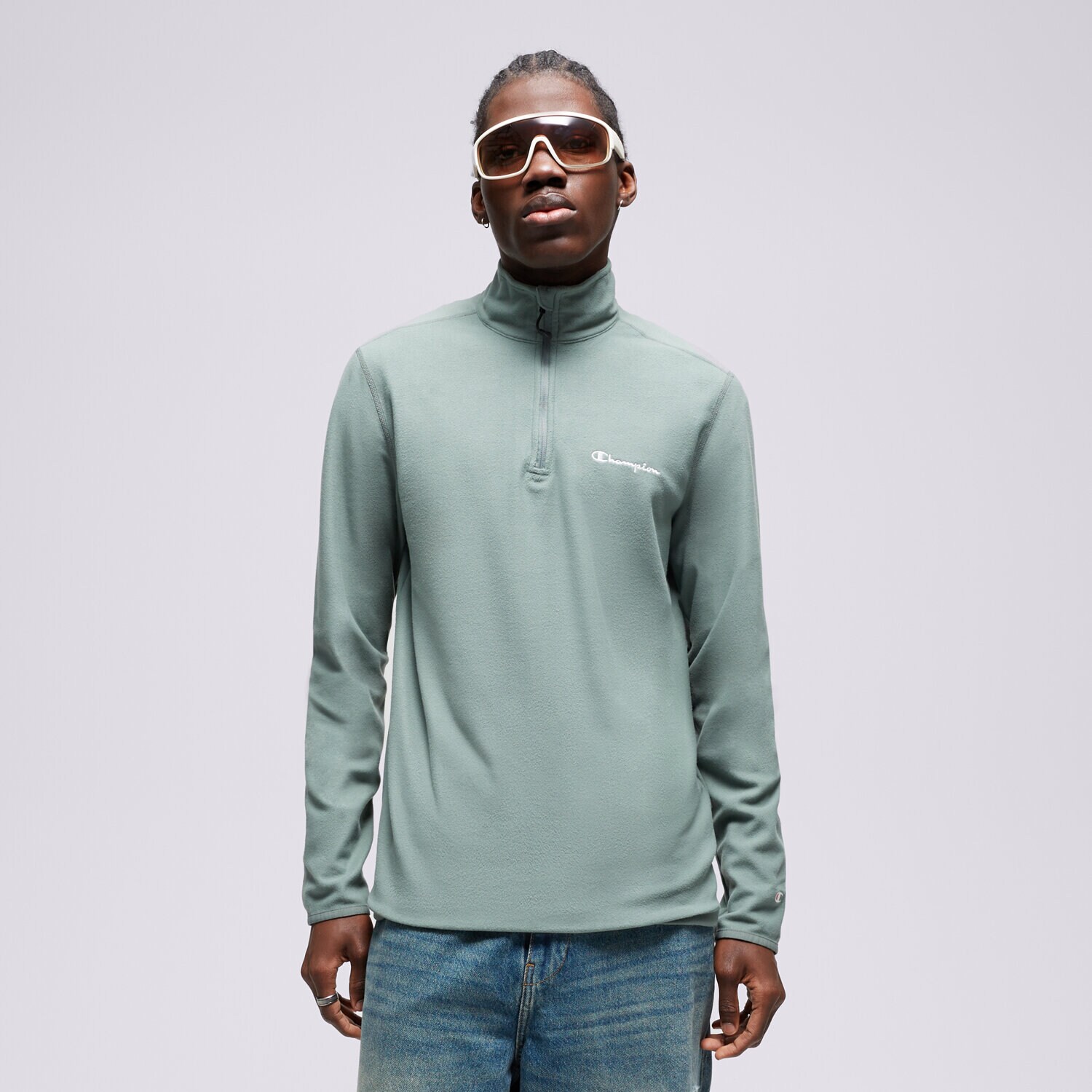 Bluza męska CHAMPION POLAR HALF ZIP TOP 216695GS510 ZIELONY