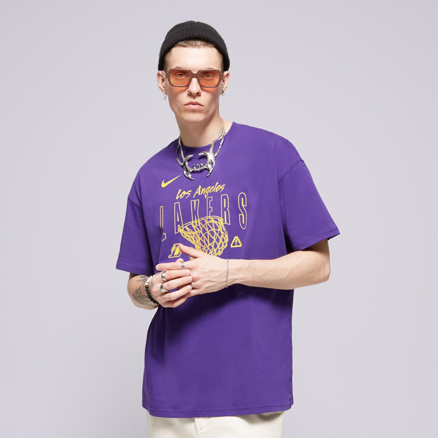 Koszulka, t-shirt sportowy męski NIKE T-SHIRT LAL M NK CTS MAX90 1 SS TEE NBA FJ0375-504 FIOLETOWY